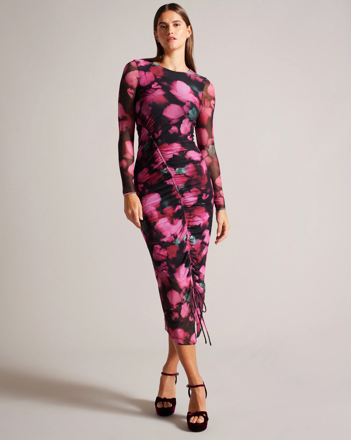 ted baker dress bodycon Final Sale Plus Size Midi BodyCon Dress with Ruffle Bottom in Mint & O –  Chic And Curvy main image 1