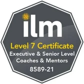 ILM Level 7 certificate logo: Executive & Senior Level Coaches & Mentors. Certification number 8589-21
