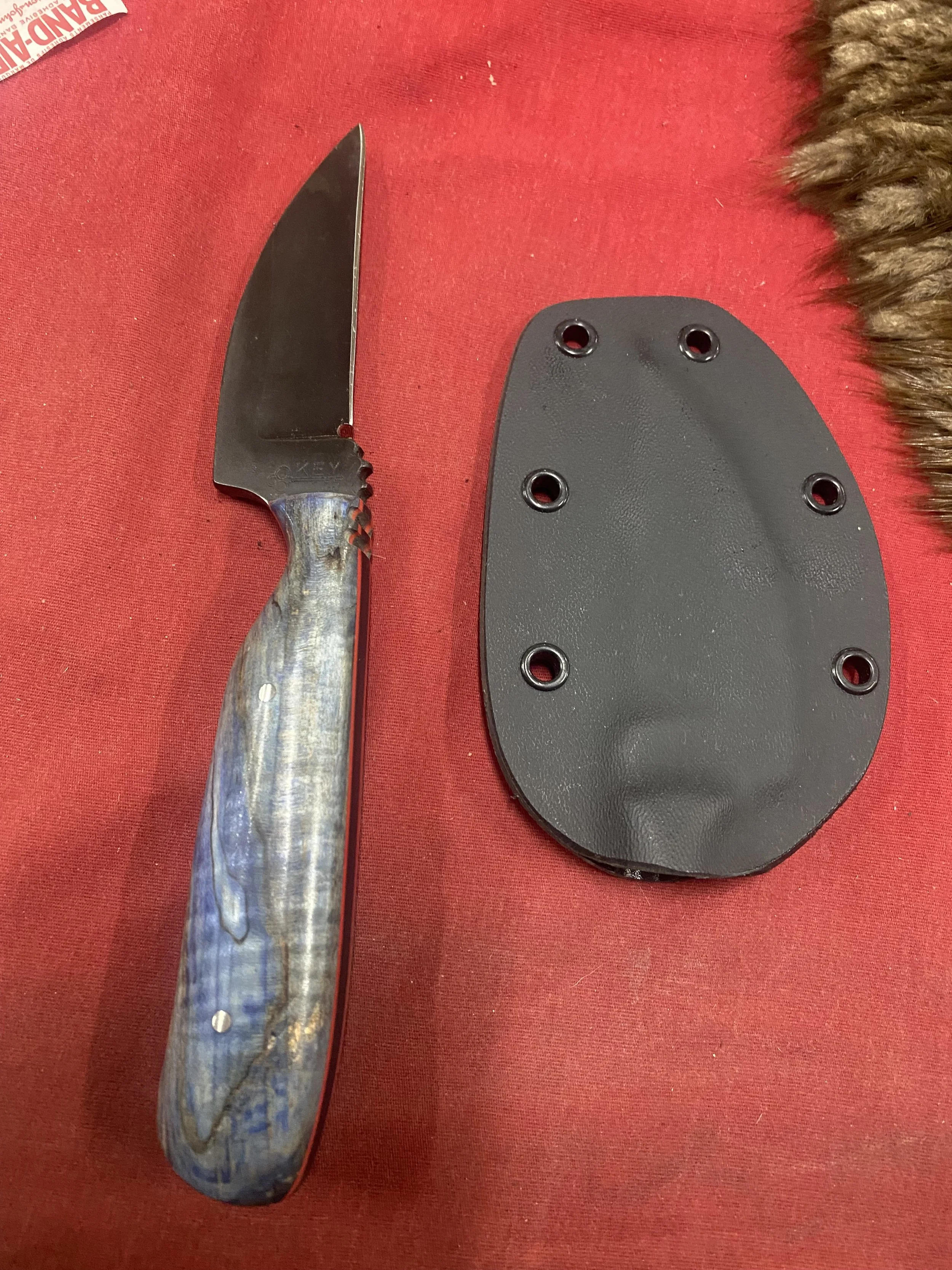 Reverse Skinner with Stabilized and Dyed Blue Curly Maple handles