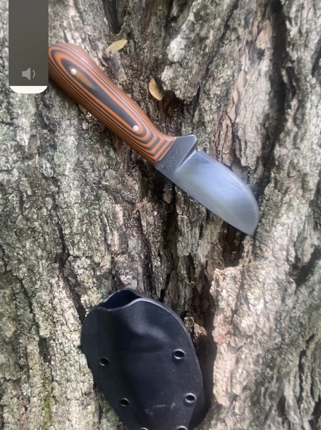 EDC Skinning Knife with Orange and Black Vulcanized G-10 Handles  