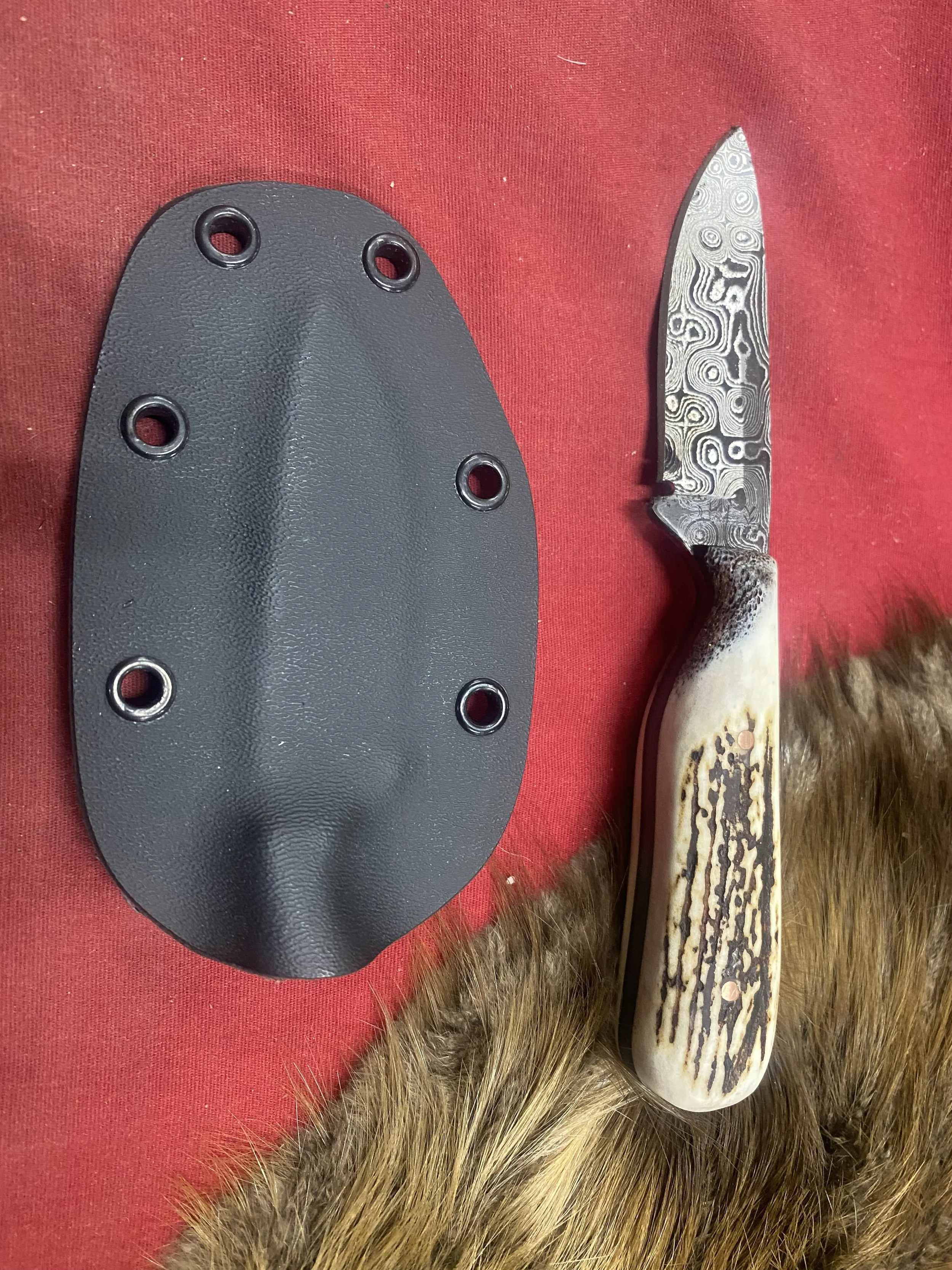 EDC Raindrop Damascus with Antler handles