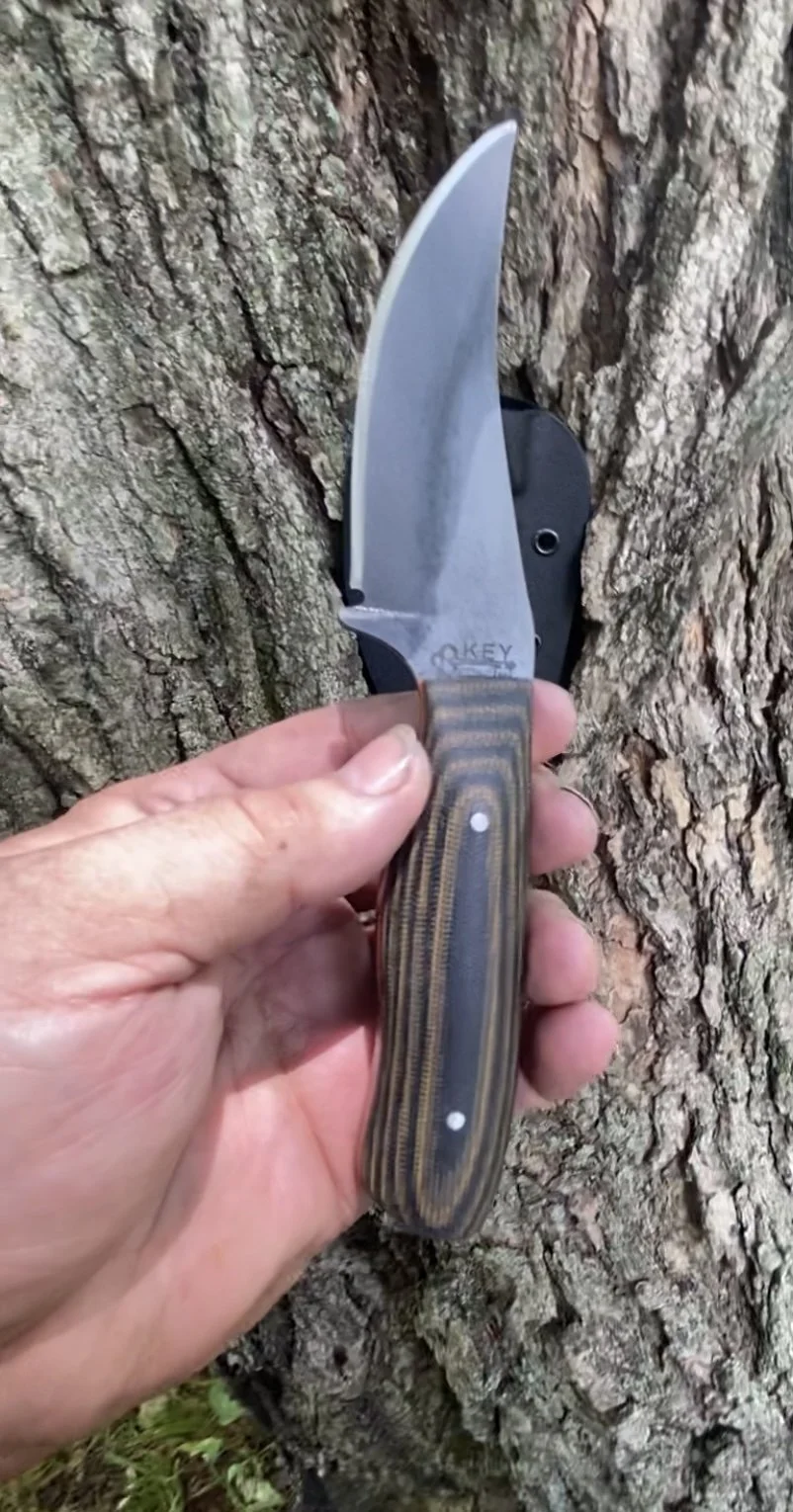 EDC Trailing Point Skinning Knife With Canvas Micarta Handles 