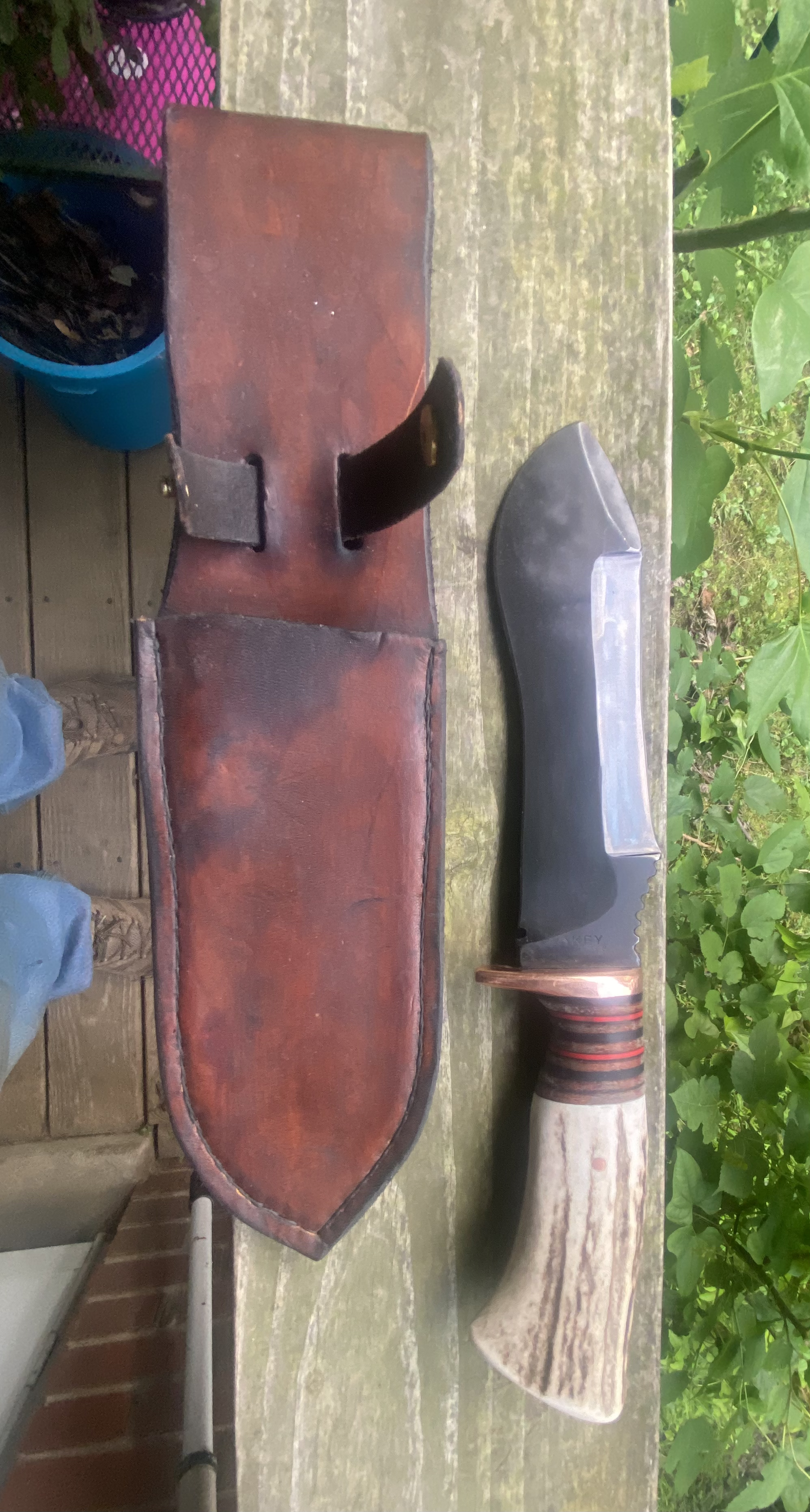 Bushcraft Blade with Elk Antler Handle and Custom Leather Sheath