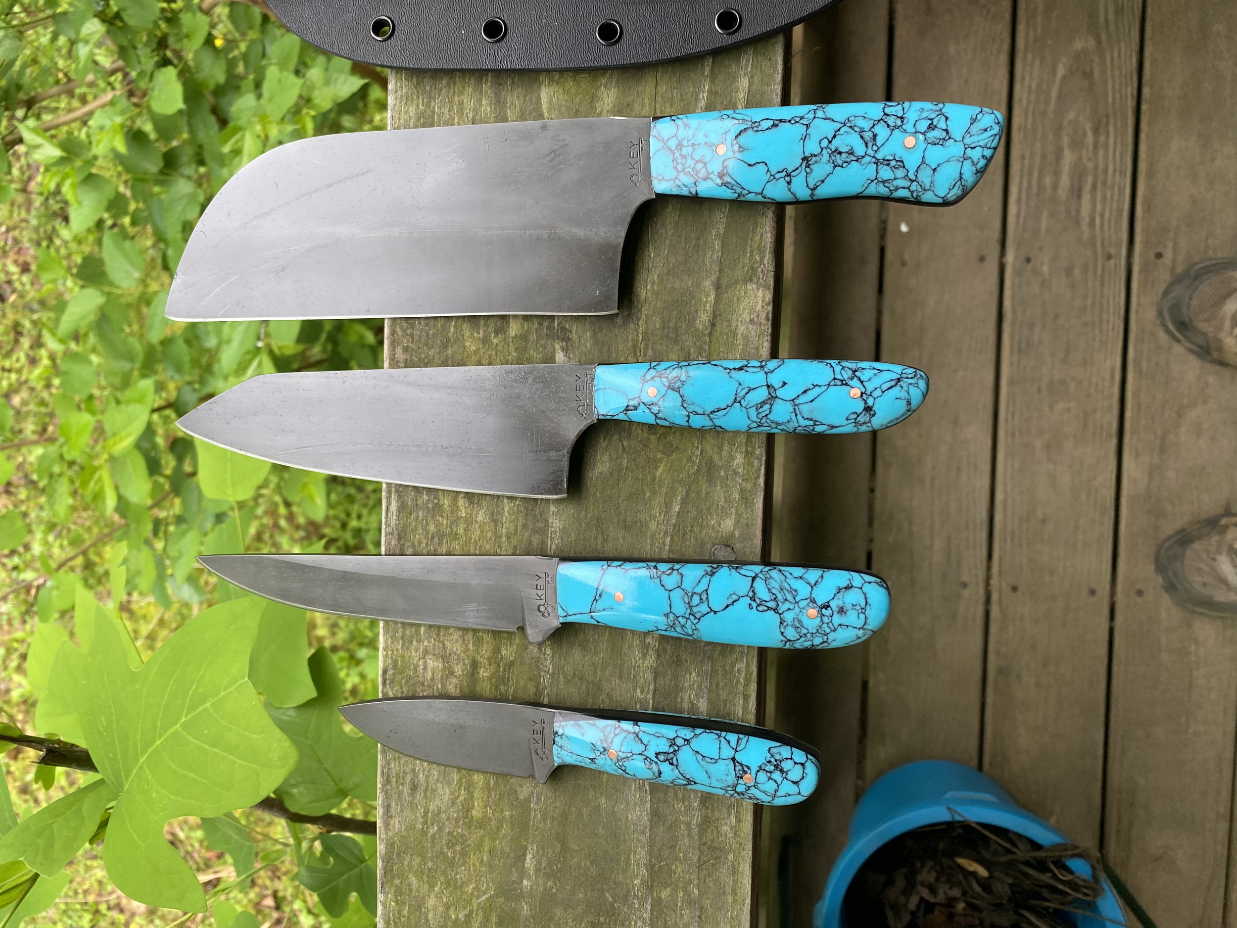 Custom Kitchen Knife Set- True Stone Turquoise Handles