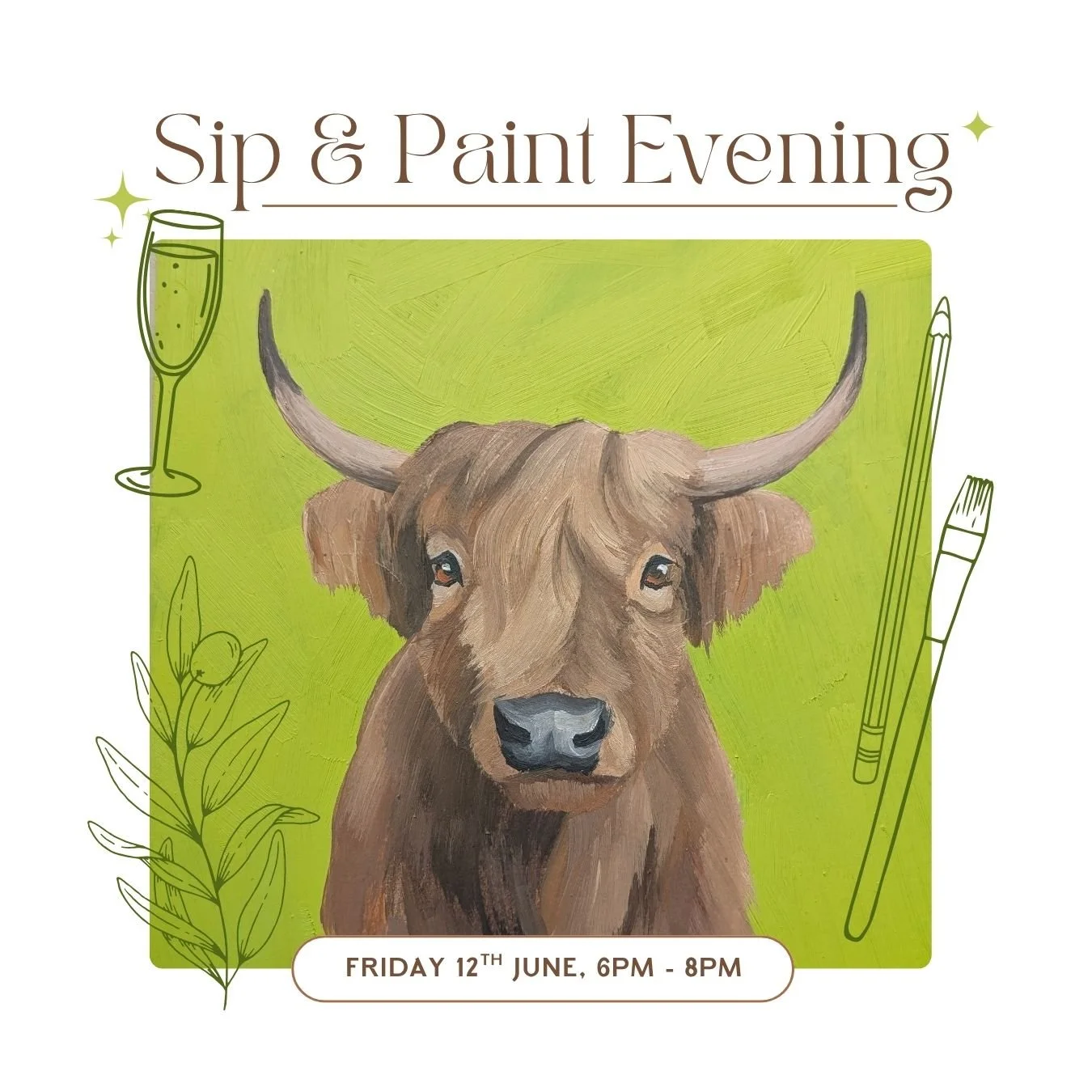 Highland Cow Sip & Paint evening tickets