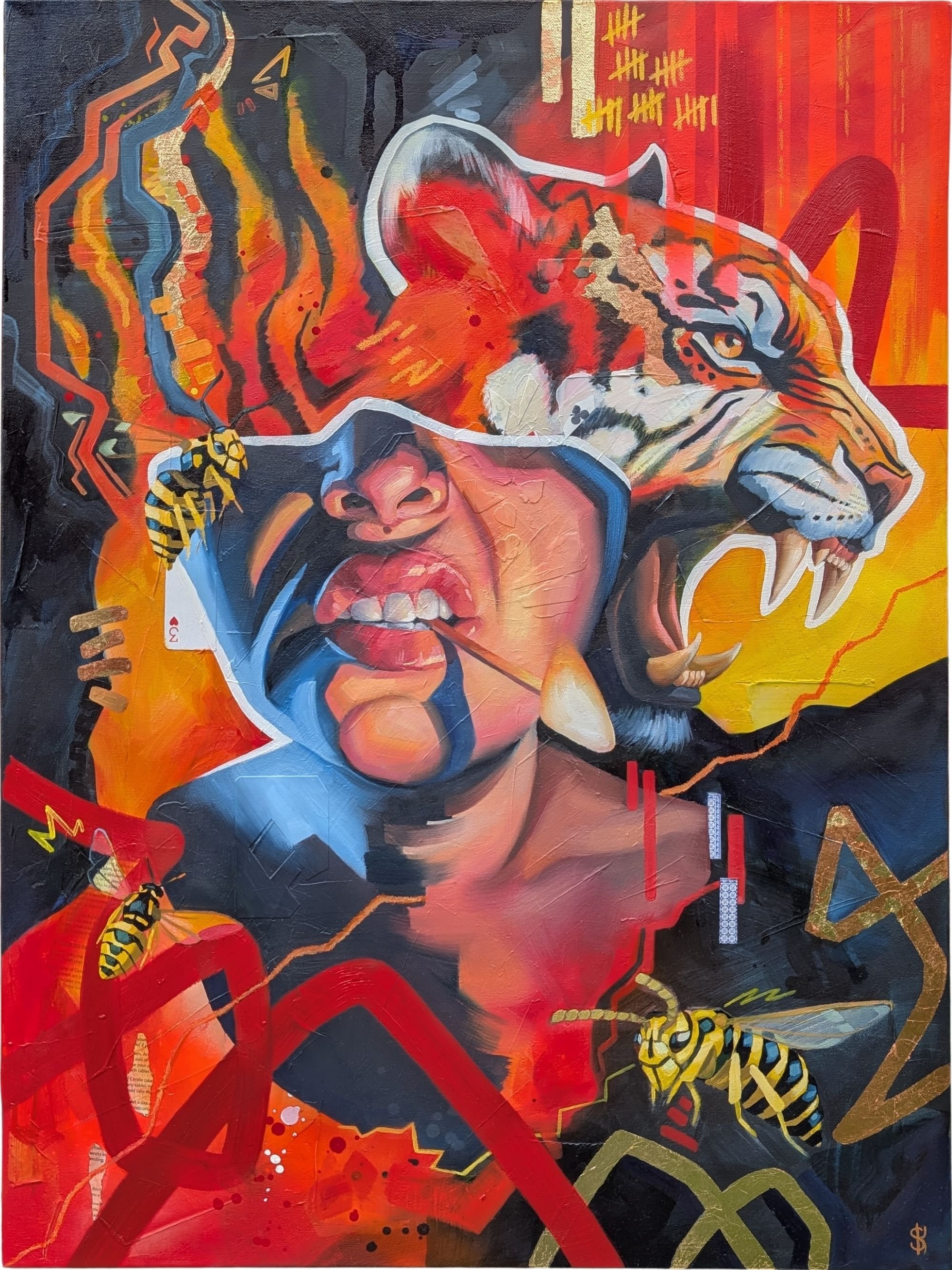 Shades of Anger, 2025, mixed media on canvas, 60 x 80 x 4cm