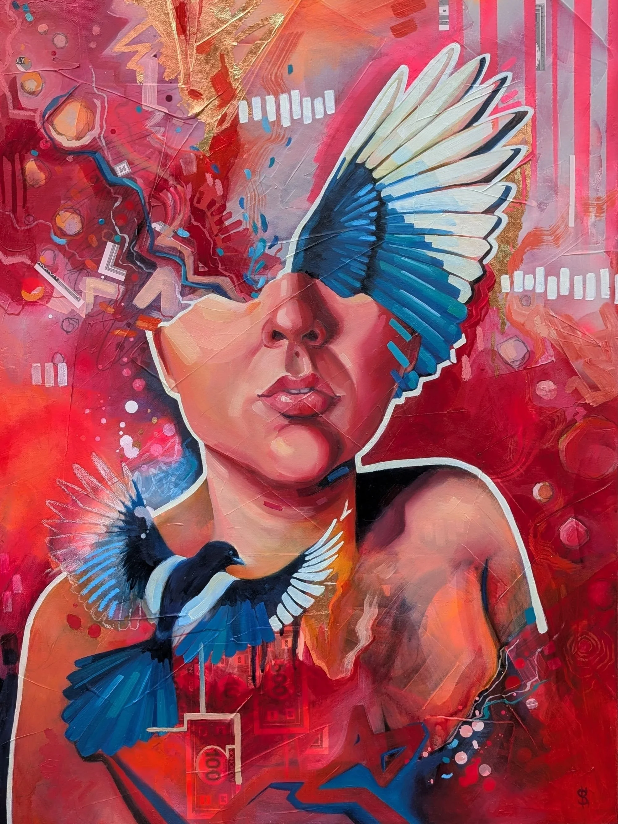 Fortune Flames, 2025, mixed media on canvas, 60 x 80 x 4cm