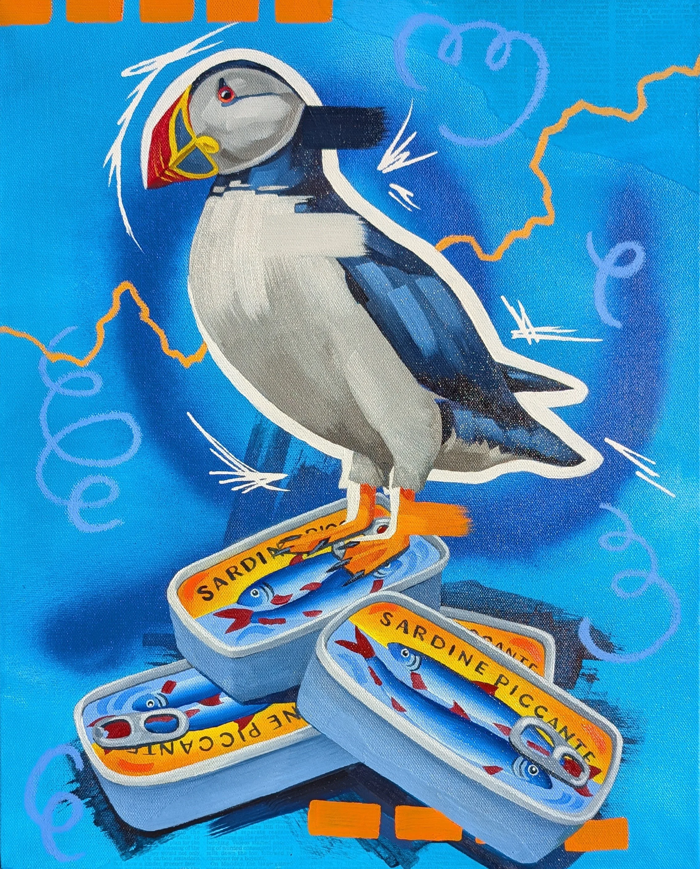 The Sardine Sentinel, 2025, mixed media on canvas, 41 x 51 x 2cm