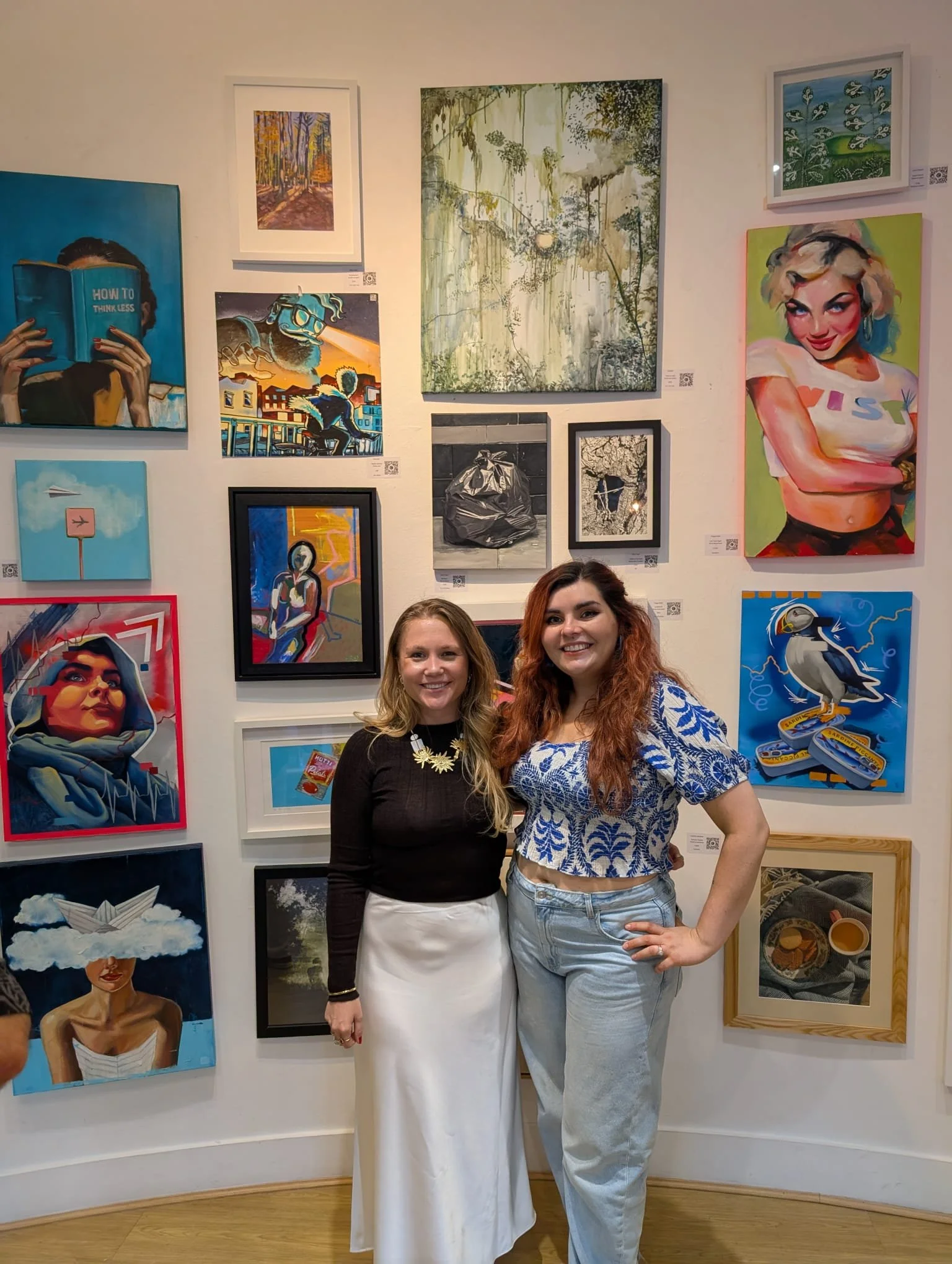 Artists Sam B. Kennedy and Poppy Kettle together at the Everyday Magic contemporary art exhibition at The Gallery at the Playroom in Archway, London, which was organised and curated by Poppy Kettle.