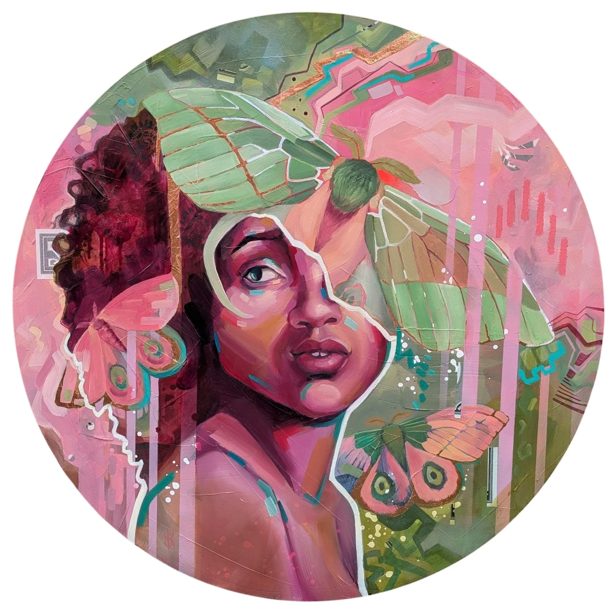 Mulberry Dreams,  2025, mixed media on canvas, 60cm diameter x 4cm