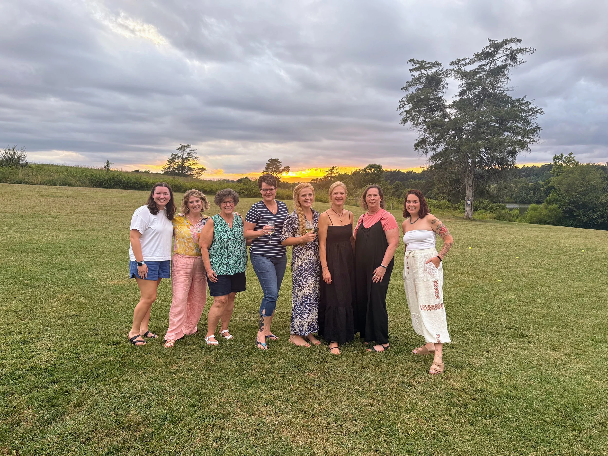 Kayla, Mary, Lisa, Gena, Christina, Andrea, Suzanne & Anna. Suzanne's favorites: Cabernet Franc and Sparkling Brut, the staff at Chisholm Vineyards, Thanksgiving and baby giggles of her grandchild. Suzanne would like to learn to fly an airplane and t