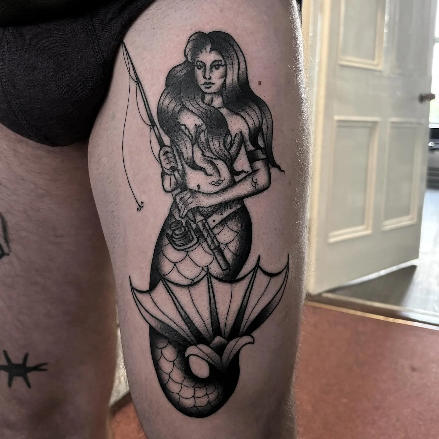 Thanks again Eoin! Done @secretdoor_studio . DM to book #gerfertattoo #tattoo #mermaidtattoo #mermaid #tattoo #oldschooltattoos