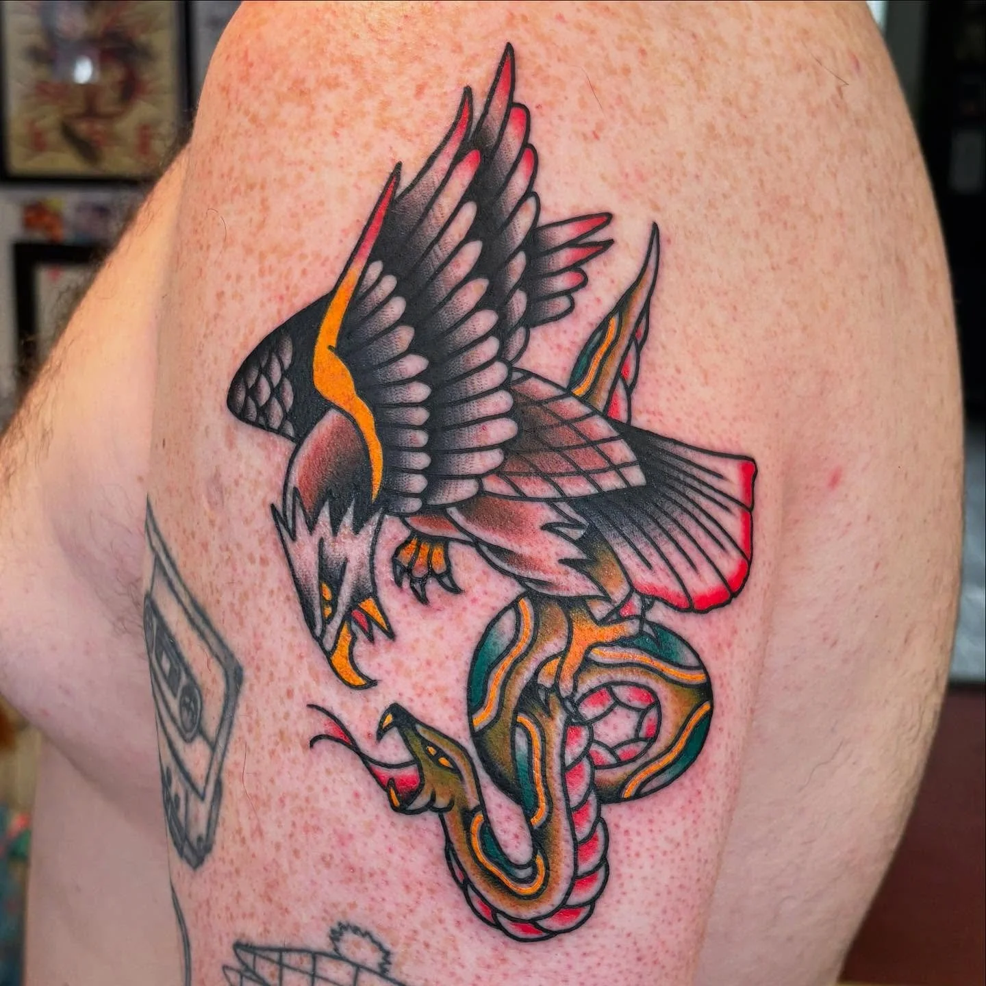 Thanks so much Gavin! Done @secretdoor_studio #tattoo #tattoos #oldschooltattoo #traditionaltattoo #battle #gerfertattoo #dublin