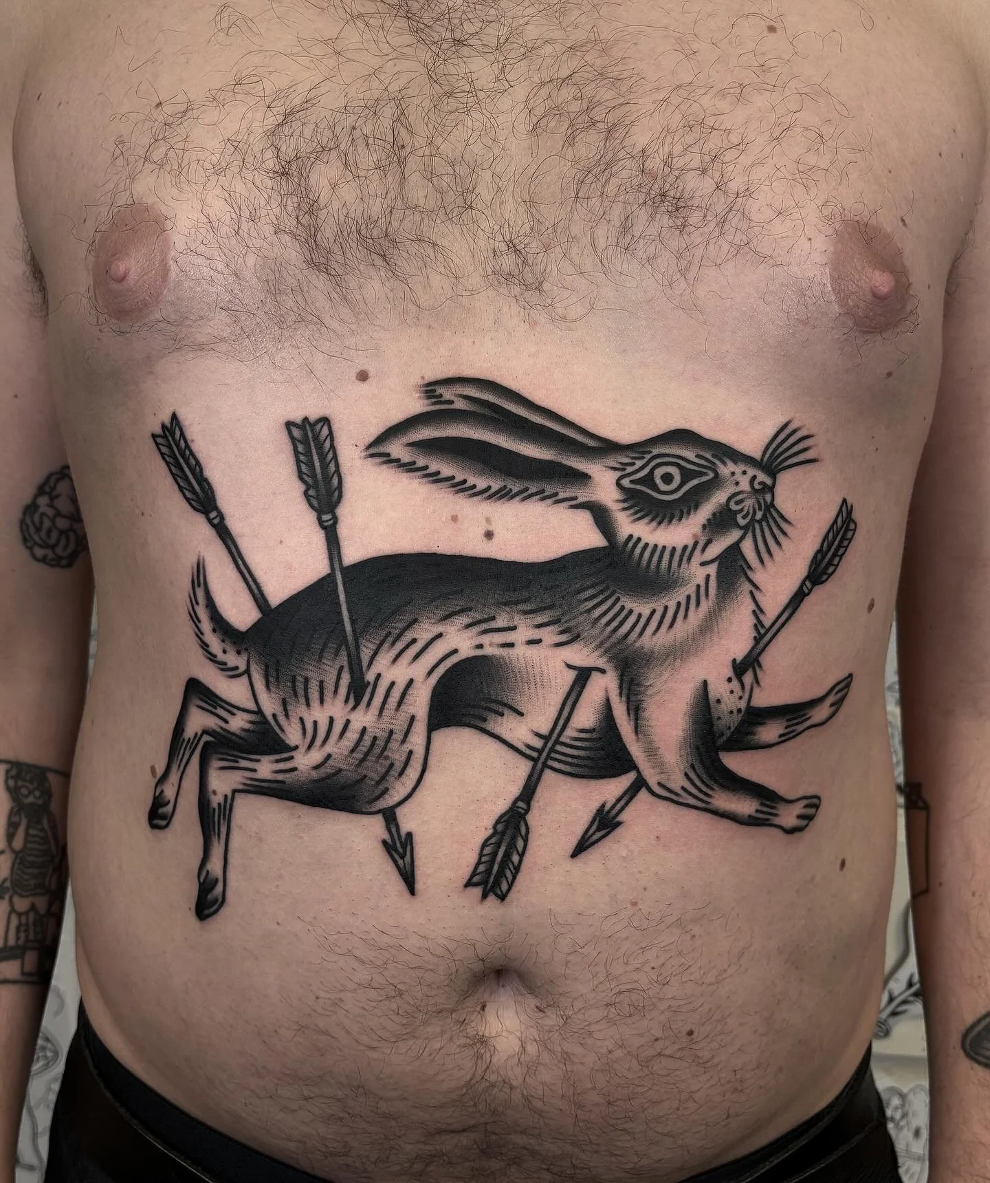 Hare for Adam! Thanks again man! Done @secretdoor_studio #tattoo #hare #haretattoo #gerfertattoo #dublin #oldschooltattoo #traditionaltattoo