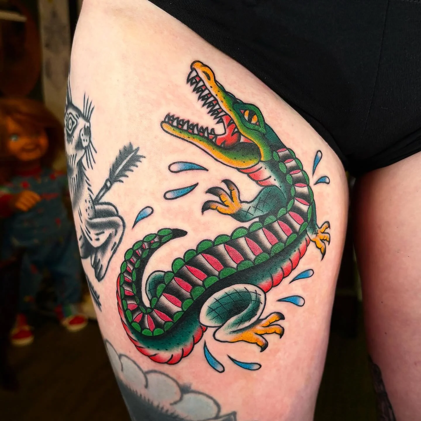 Cute crocodile fo Sarah! Thanks so much again!!!! Done @secretdoor_studio #tattoo #oldschooltattoo #gerfertattoo #crocodile