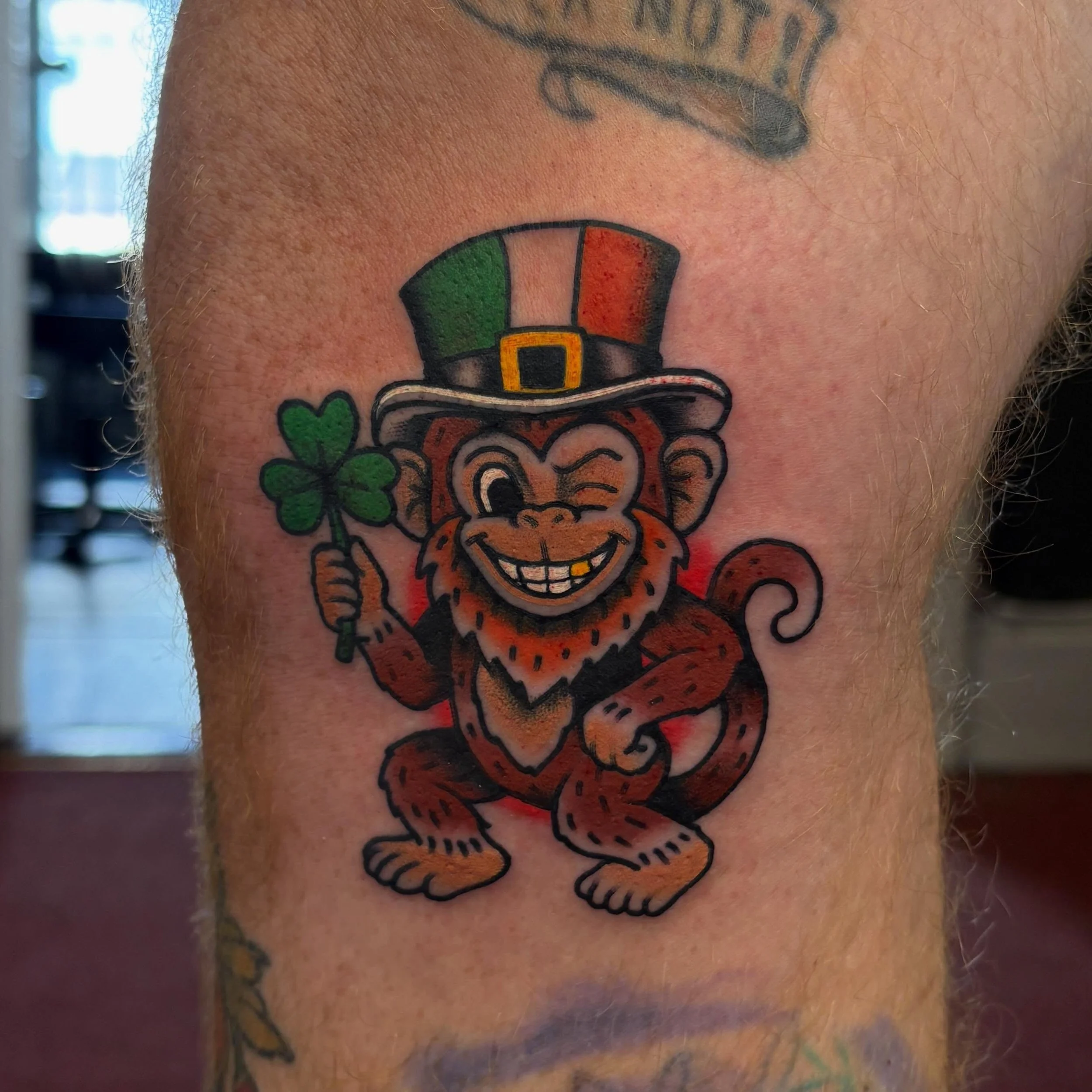Fun one for Dean! Thanks! Done @secretdoor_studio #tattoo #gerfertattoo #oldschooltattoo #irishtattoo