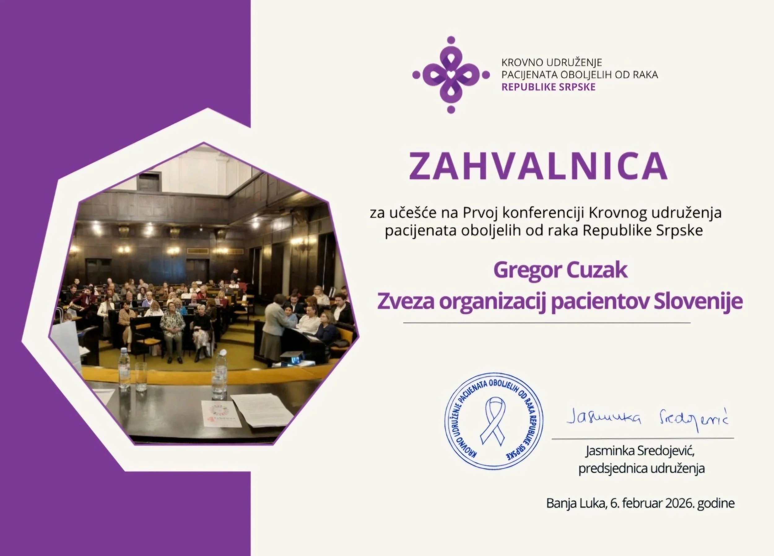 Gregor Cuzak predaval na prvi konferenci pacientov z rakom v Republiki Srbski