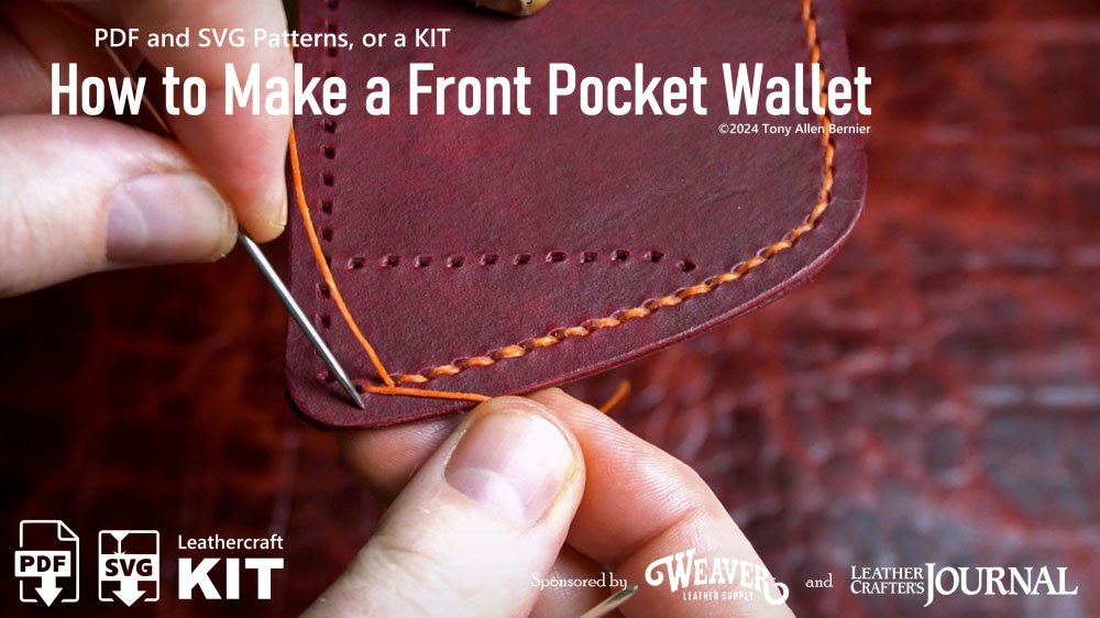 Sewing a leather wallet.