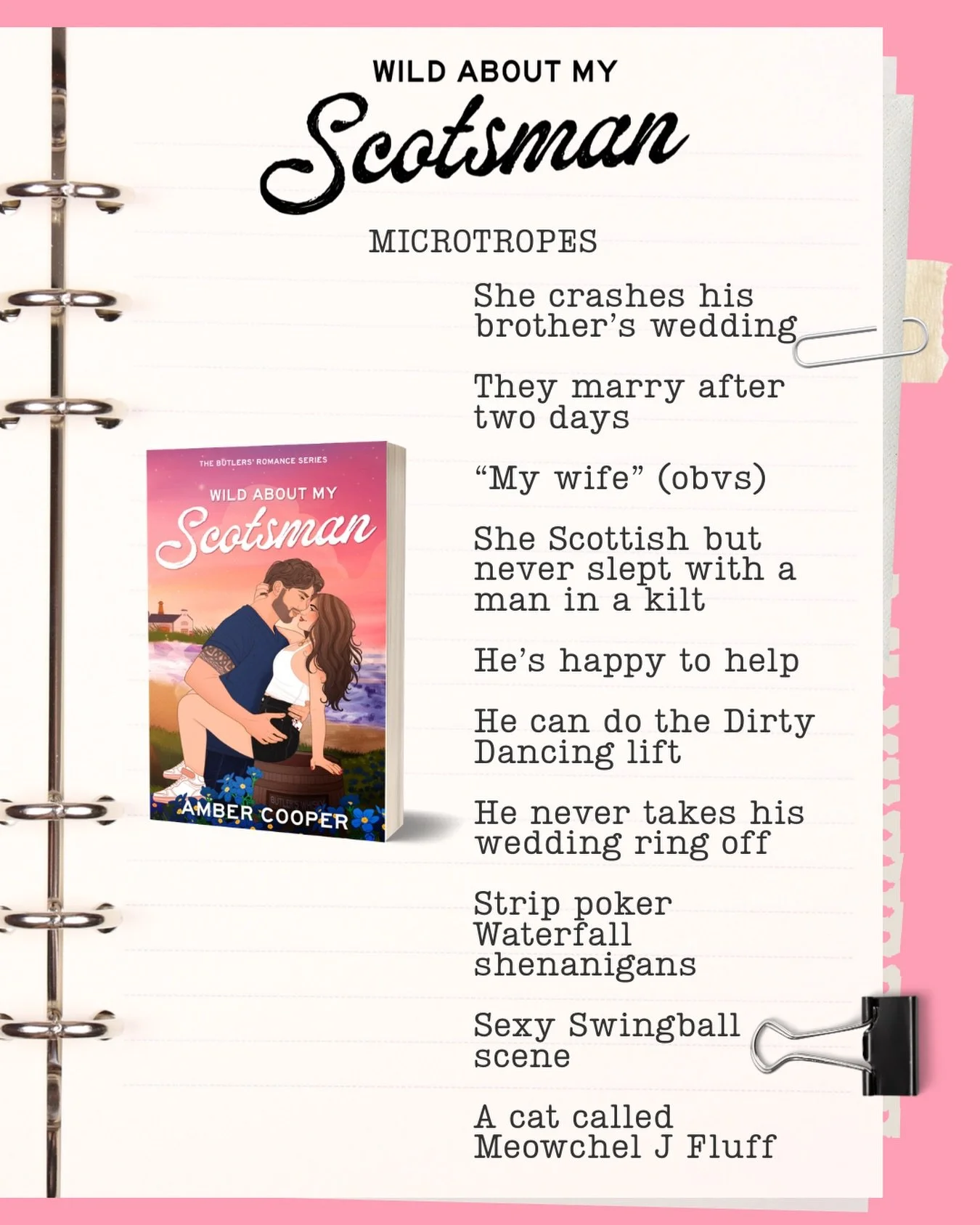 Are these even microtropes? I don&rsquo;t know. Perhaps they are just the plot. 😂 But they&rsquo;re cool things that happen in Wild About my Scotsman. And I had to give Meowchel J Fluff another mention. 🐈 💖 It&rsquo;s in KU. 

#scottishromance #fo