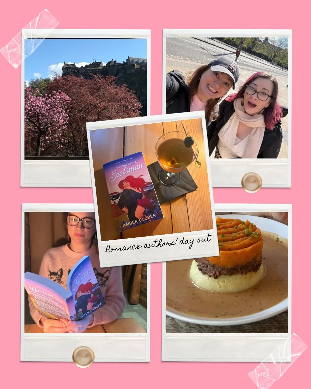 What happens when two romance authors go on a day out in Edinburgh. This. They dine out on haggis and mashed potatoes, go for cocktails at the bar that may or may not have inspired the bar in one of their novels, take lots of photos of the book and f