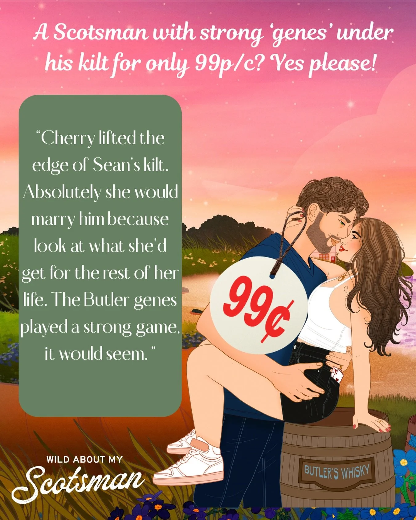It&rsquo;s 99p/99cents until Sept 2nd. 

A small town Scotsman and a troubled poker player meet when she crashes his brother&rsquo;s wedding. Two days later they&rsquo;re married. Then the problems start. Can they keep their hands off one another in 