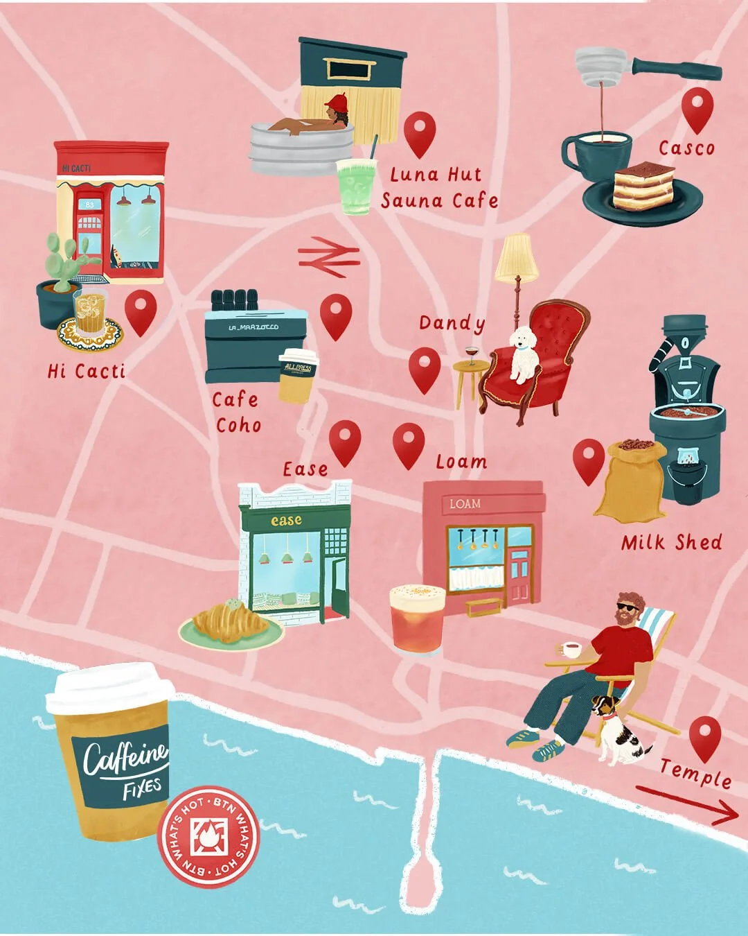 An illustrated map for Coffee Stop by Danielle Brooks Illustration