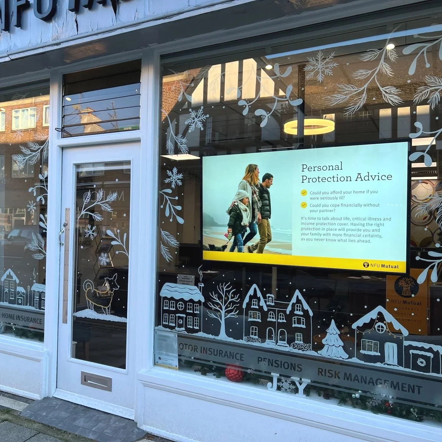 winter scene window art for MFU Mutual by Danielle Brooks Illustration