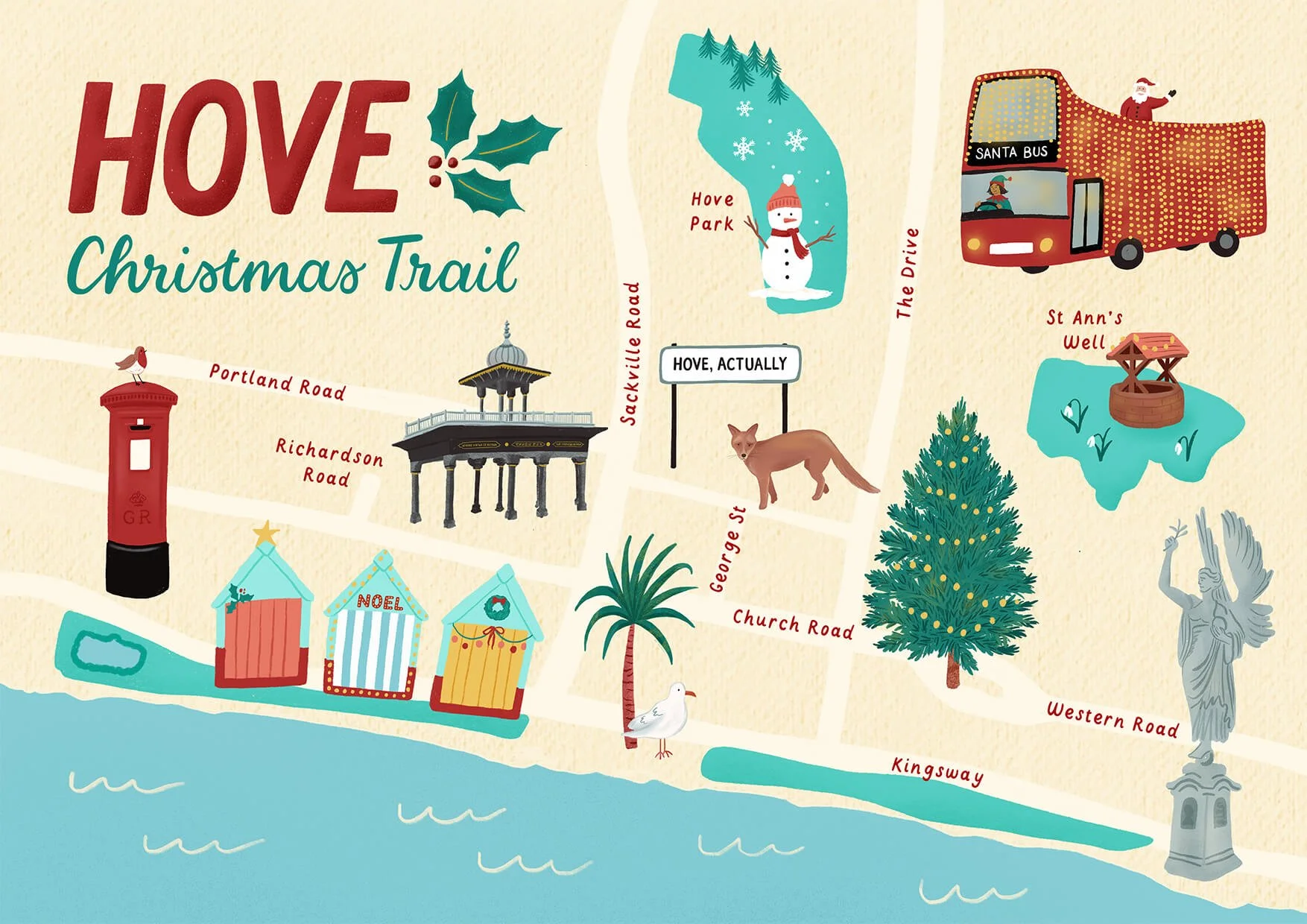 Image from the Brighton Christmas Trail Map, illustrated by Danielle Brooks