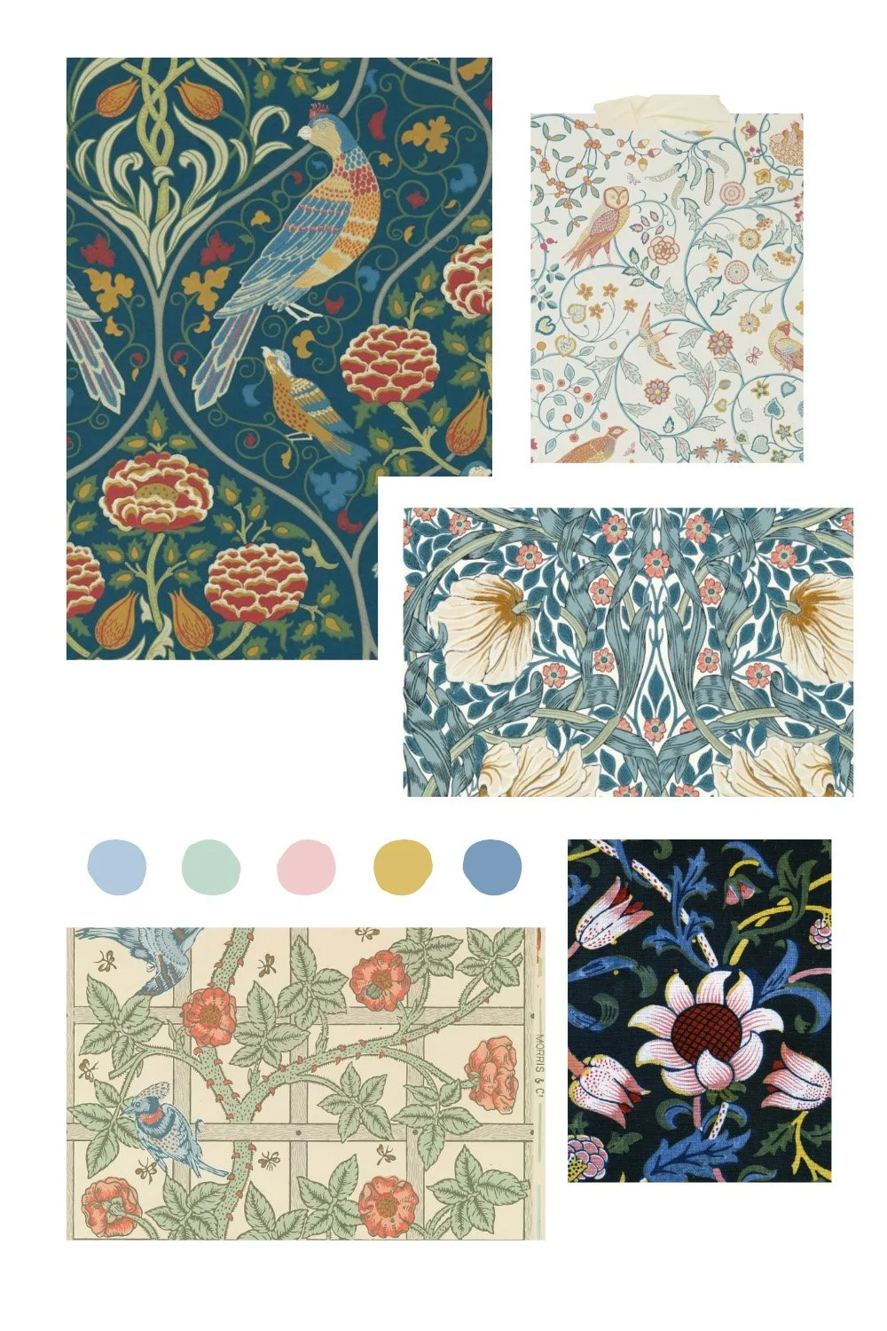 Moodboard photo showing cut outs of different William Morris designs