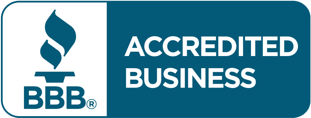 Better Business Bureau accreditation badge with the BBB torch logo and the text 'Accredited Business'.