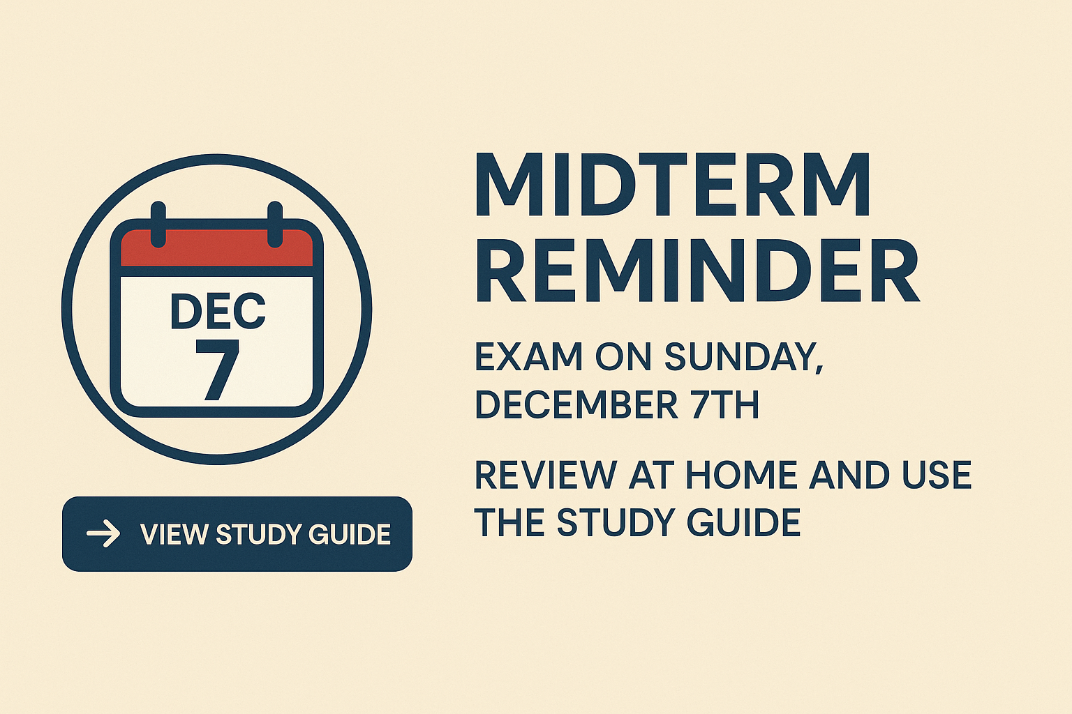 Reminder: Midterm Exam on Sunday, December 7th