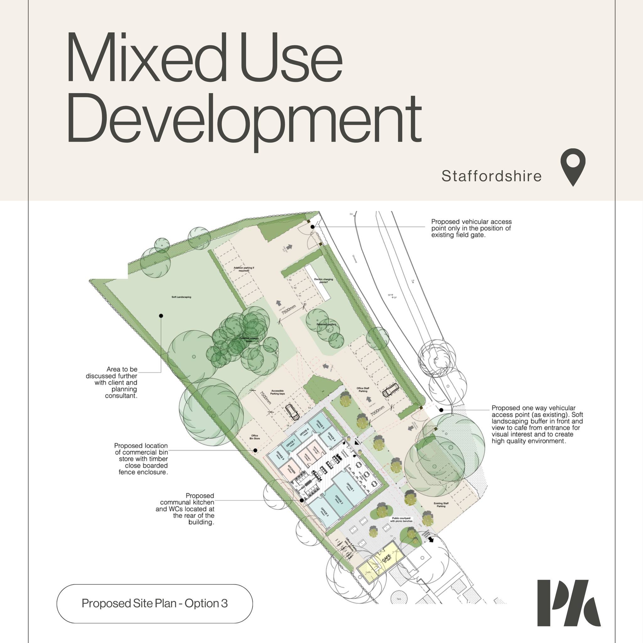 Here's another project that we are currently working on... the redevelopment of part of an existing garden centre into office / serviced offices complex with a small cafe onto a new public courtyard with some options also including some storage units