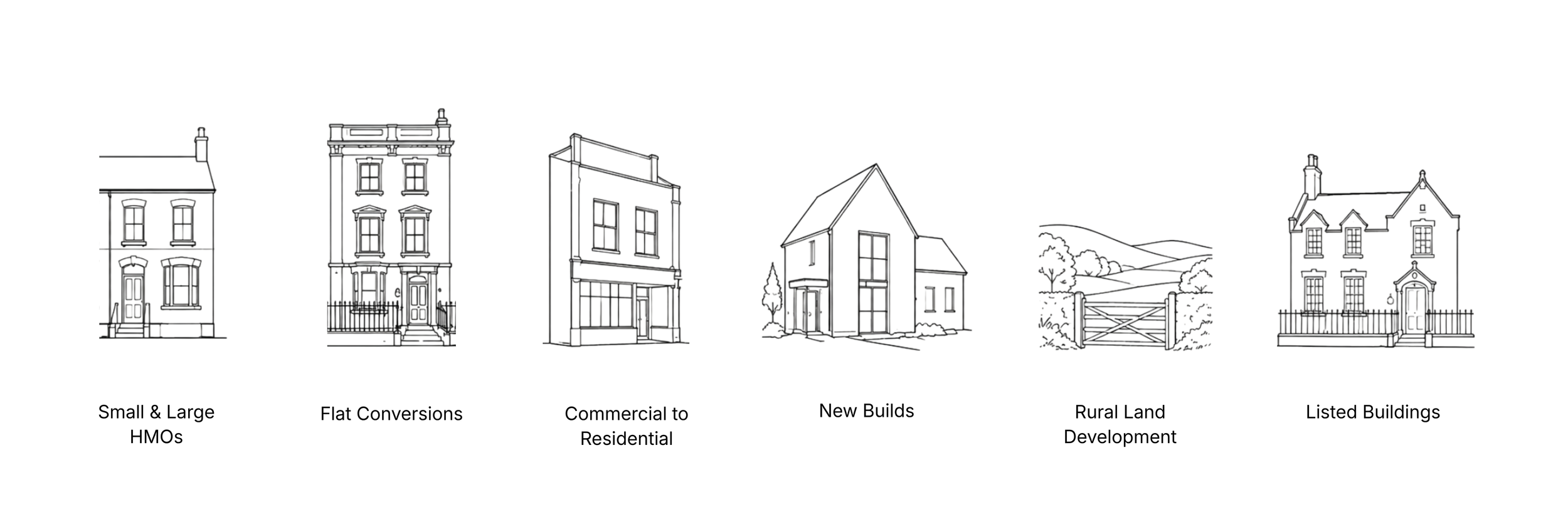 Project types we work on at Portfolio Architects HMO Flat Conversions Commercial to Residential Conversion New Builds Rural Land Development and Listed Buildings