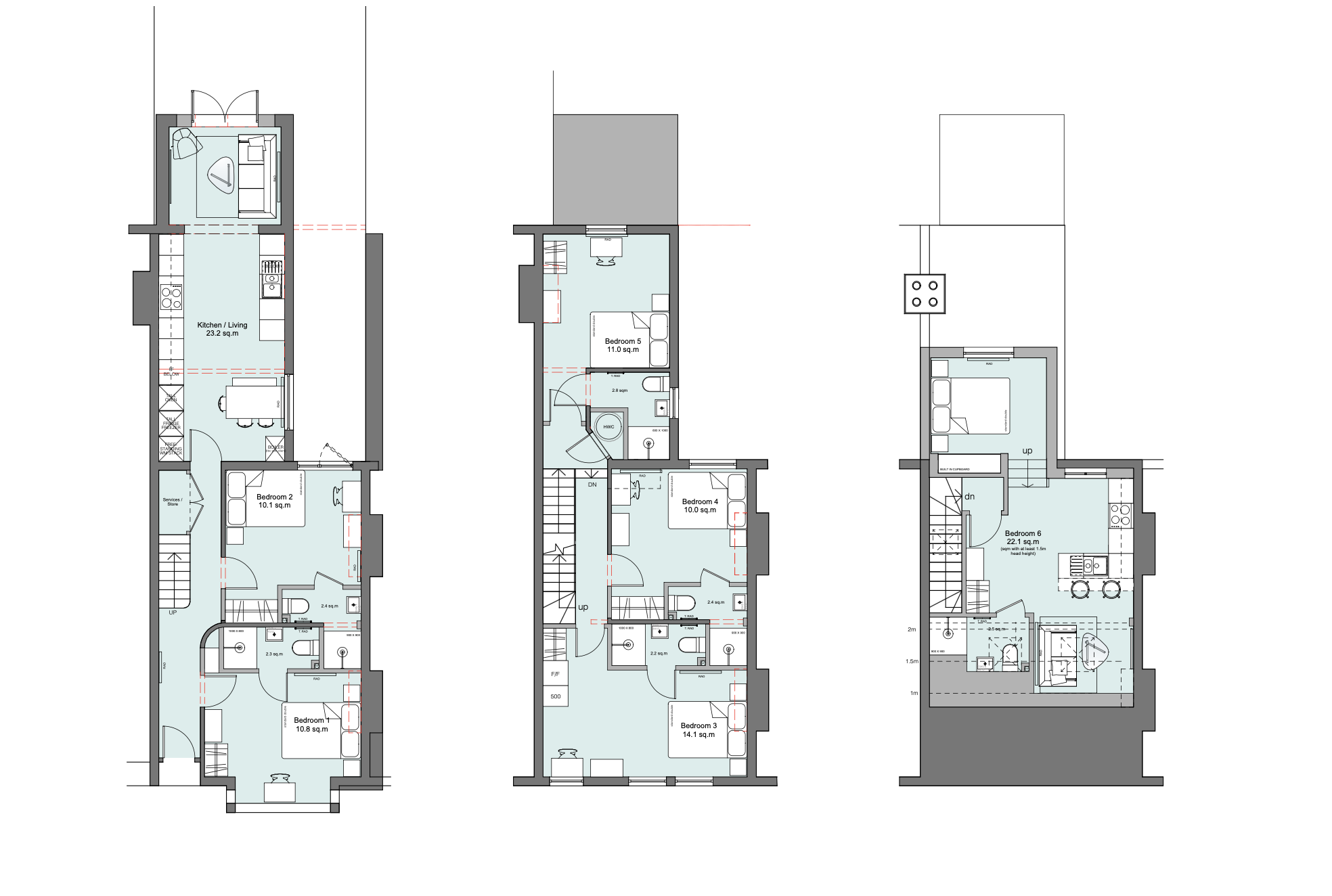 6 bed hmo conversion Mitchum London proposed floor plans