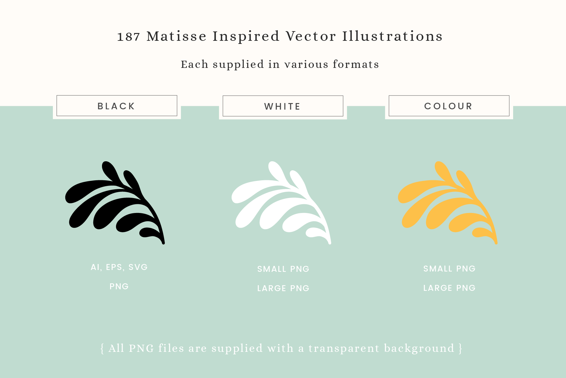 Matisse abstract shape vector illustrations supplied as svg, png, eps and adobe illustrator files