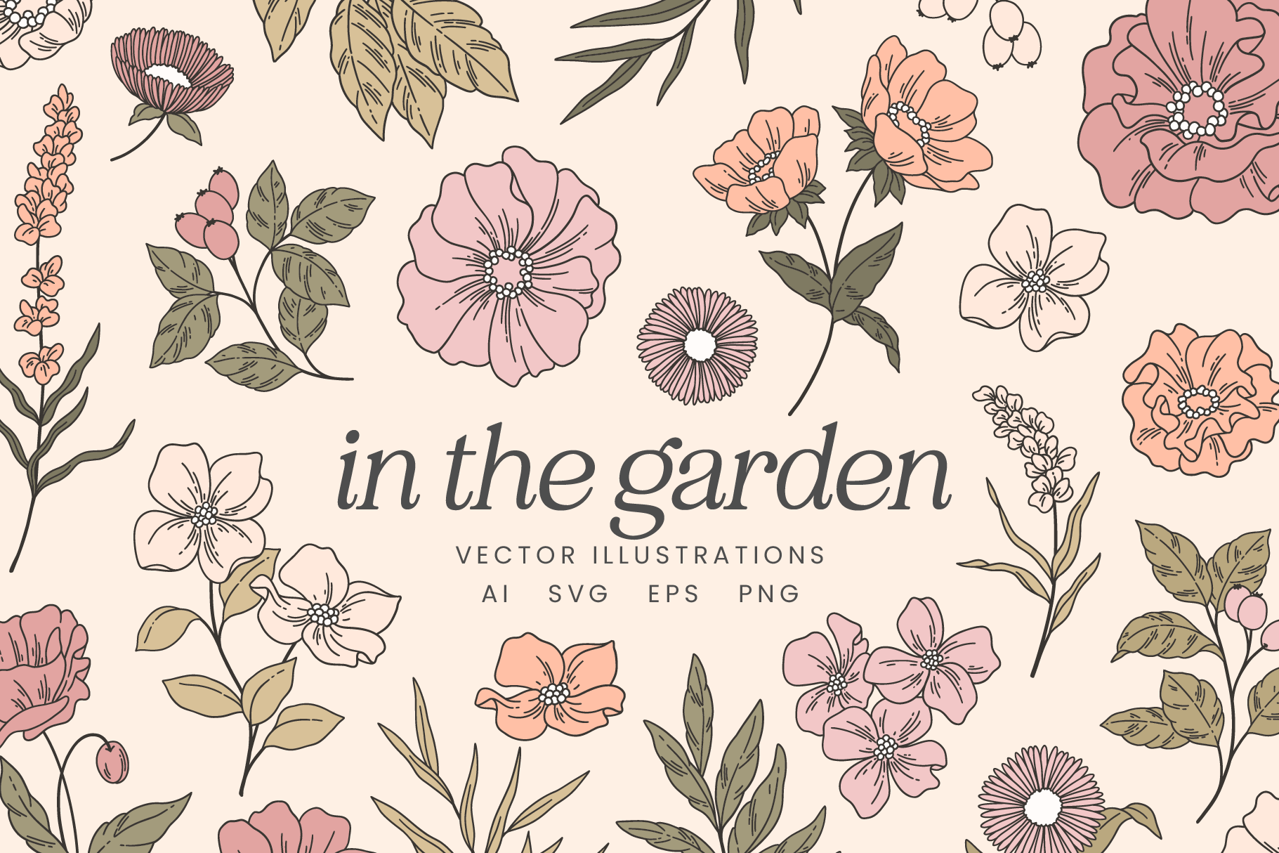 In the garden Floral Vector Illustrations