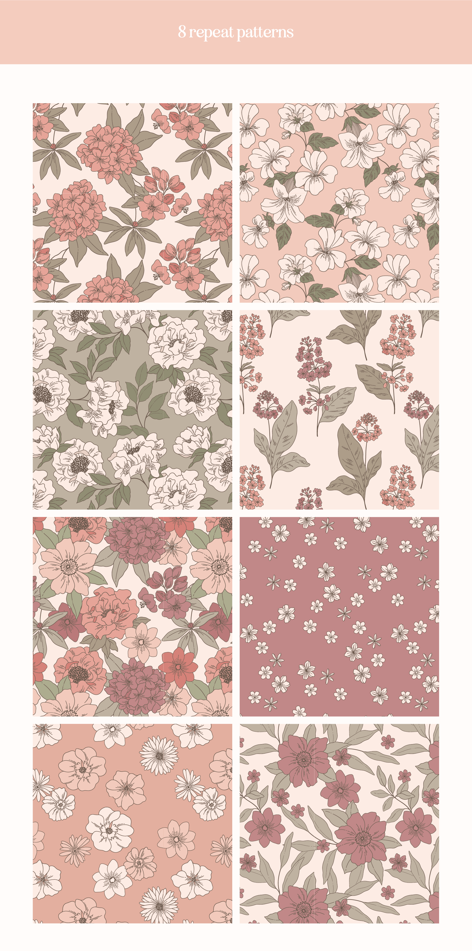 Blush Garden Floral Vector Illustrations