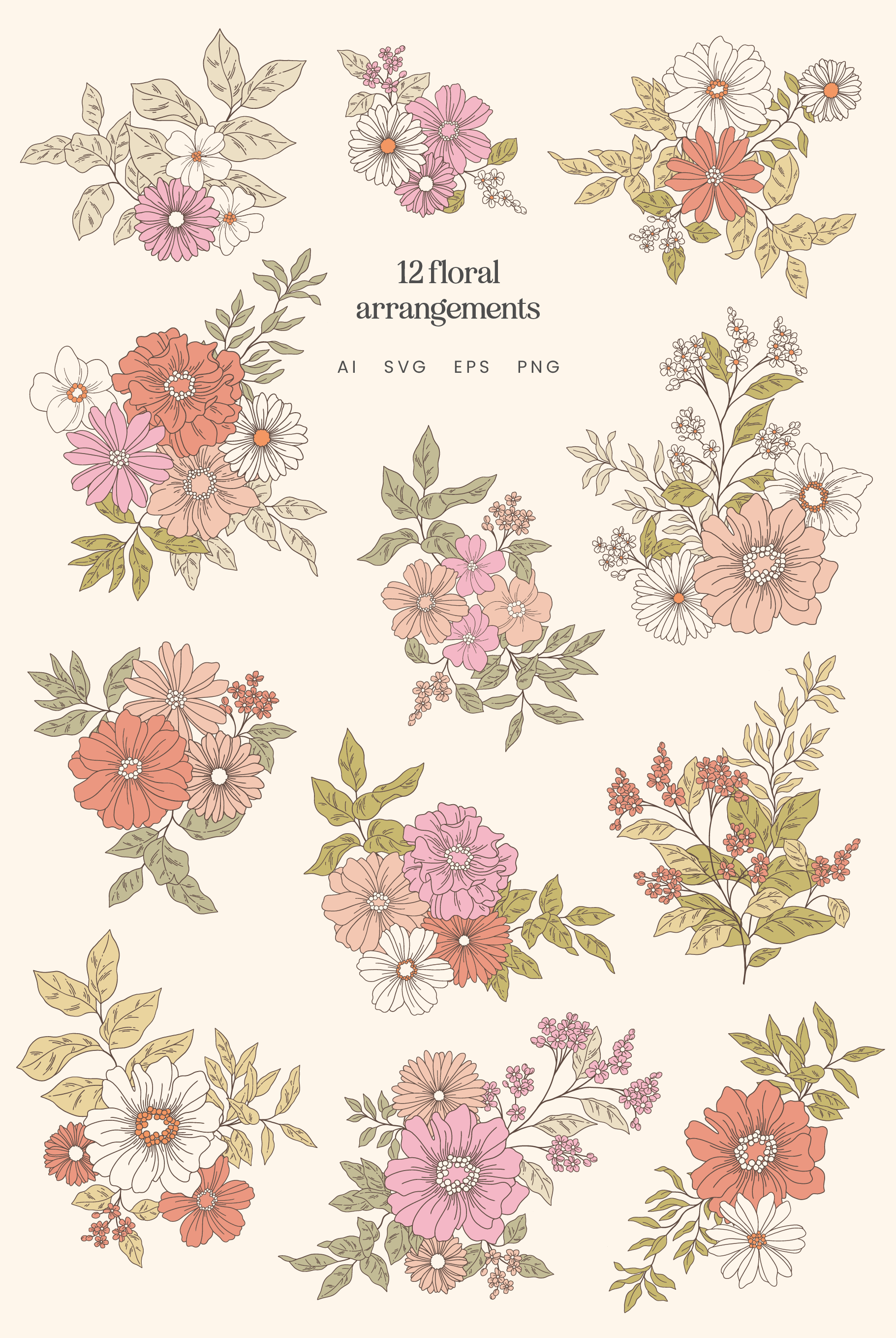 Summer Floral Hand Drawn Vector Illustrations