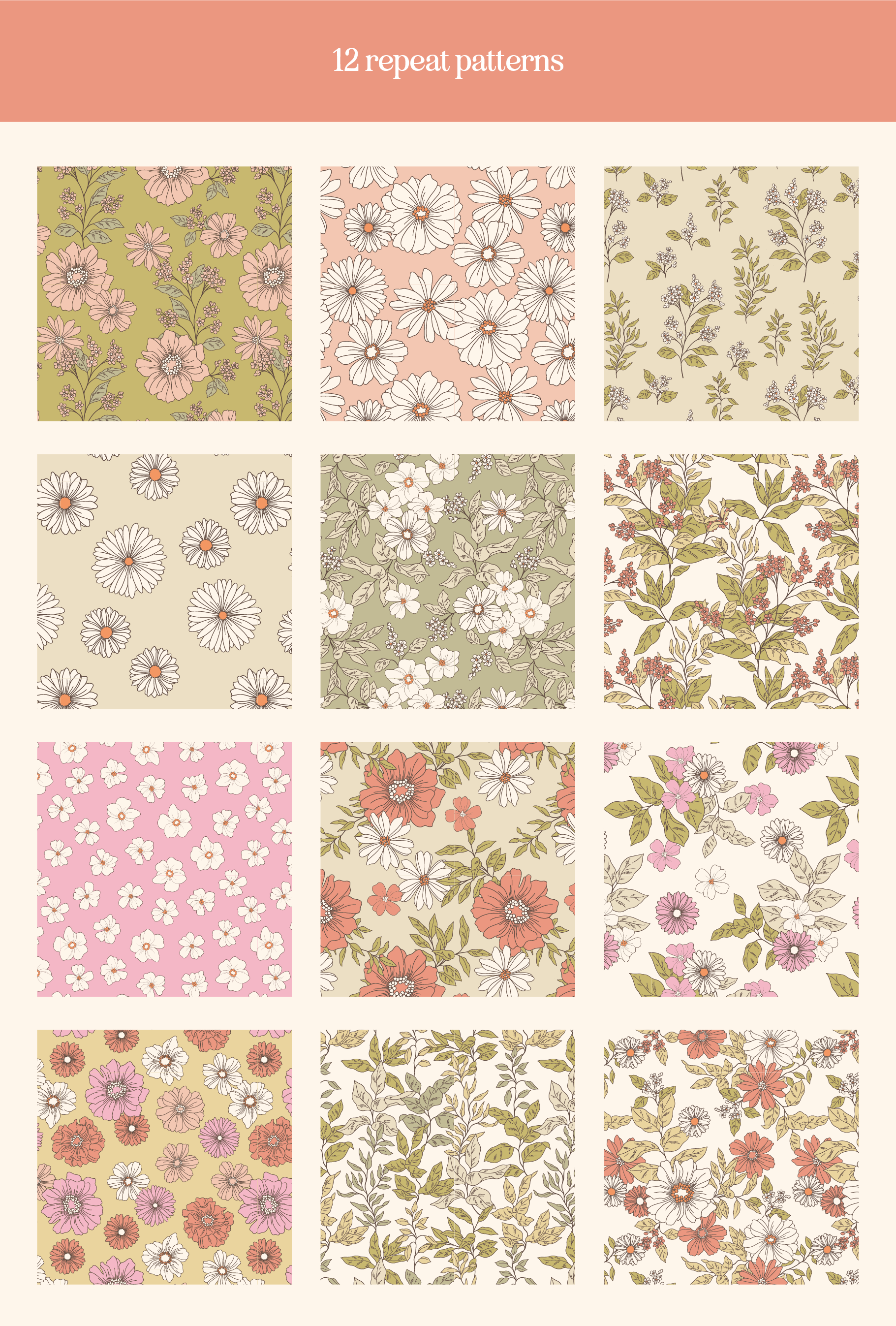 Summer Floral Hand Drawn Vector Illustrations
