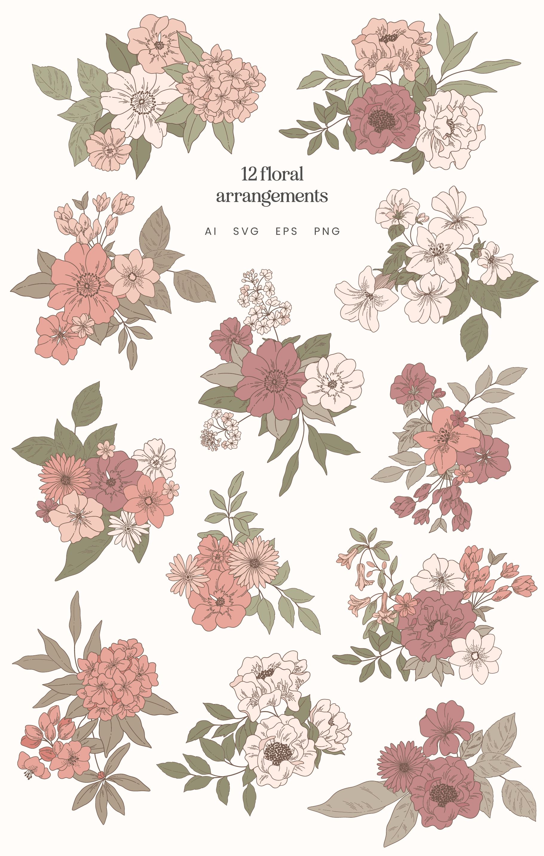 Blush Garden Floral Vector Illustrations