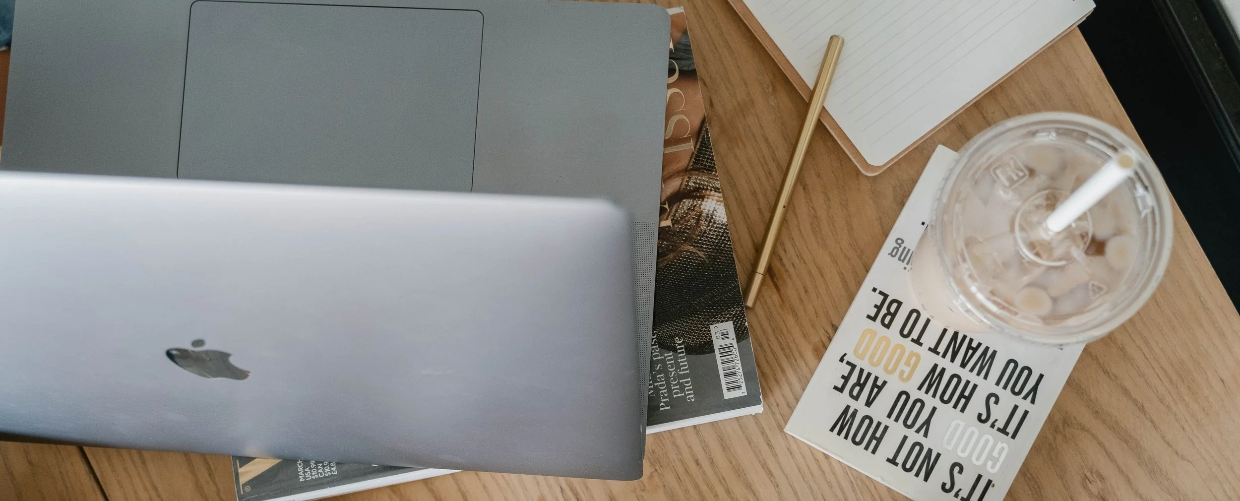 iced coffee and laptop