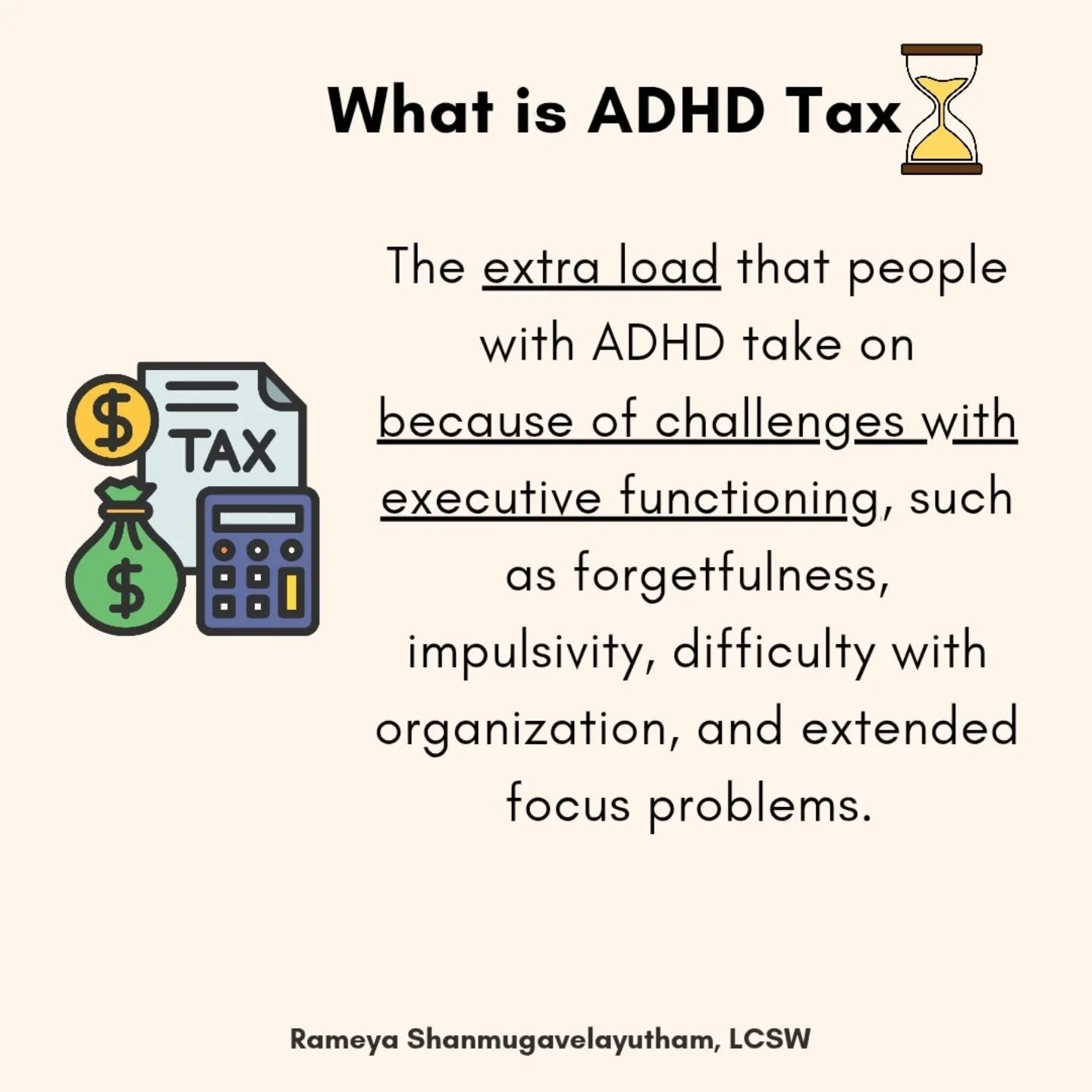 Everyday feels like tax day when you have ADHD
We regularly lose time, energy and money on everyday challenges. To get extra support with your ADHD feel free to check out my website at www.rameya.com ❤️