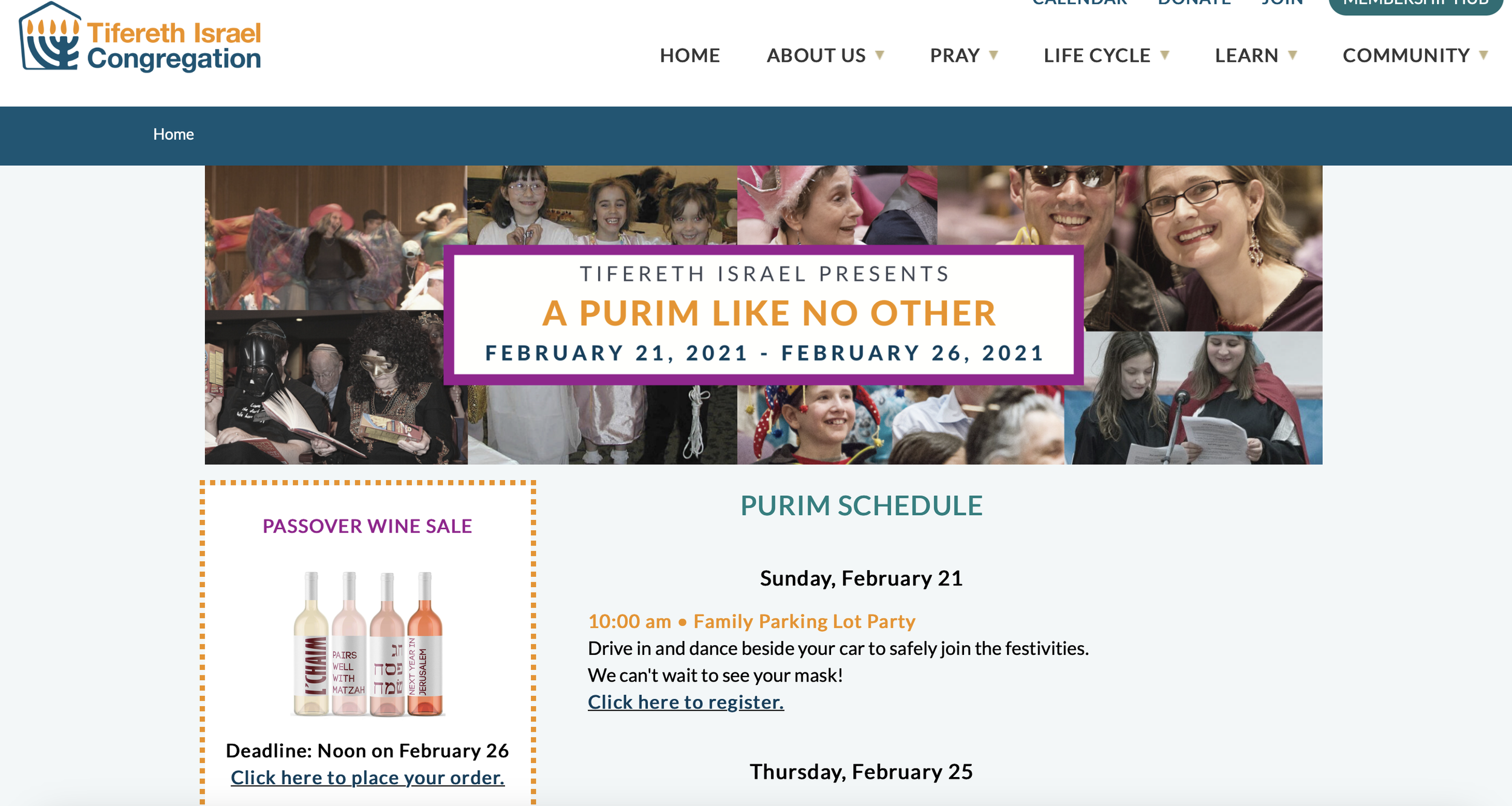Event Landing Page
Tifereth Israel Congregation, 2021
HTML & CSS