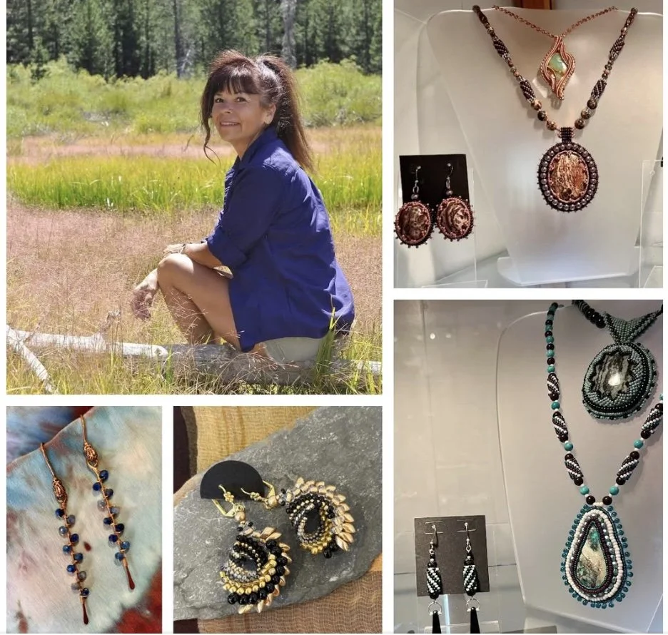 Native Californian Laurie Vorheis is a new artisan at Shady Lane. She studied interior design at The Fashion Institute of Design and Merchandising, and is a former interior designer. Laurie now specializes in beautiful beadwork jewelry and cutting an