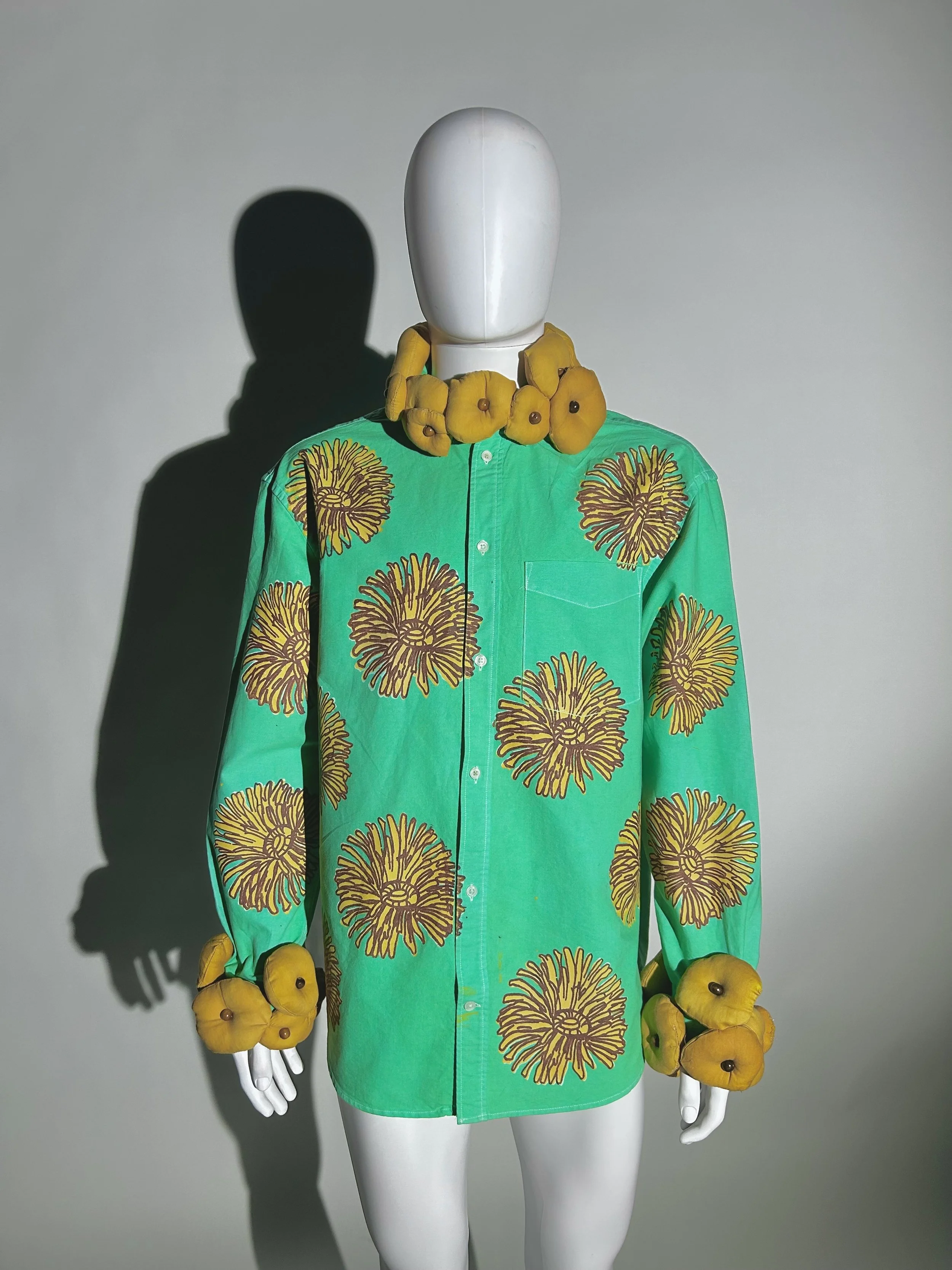 Dandelion Button Up Shirt - Dye and Fabric Paint on Cotton - c. 2026