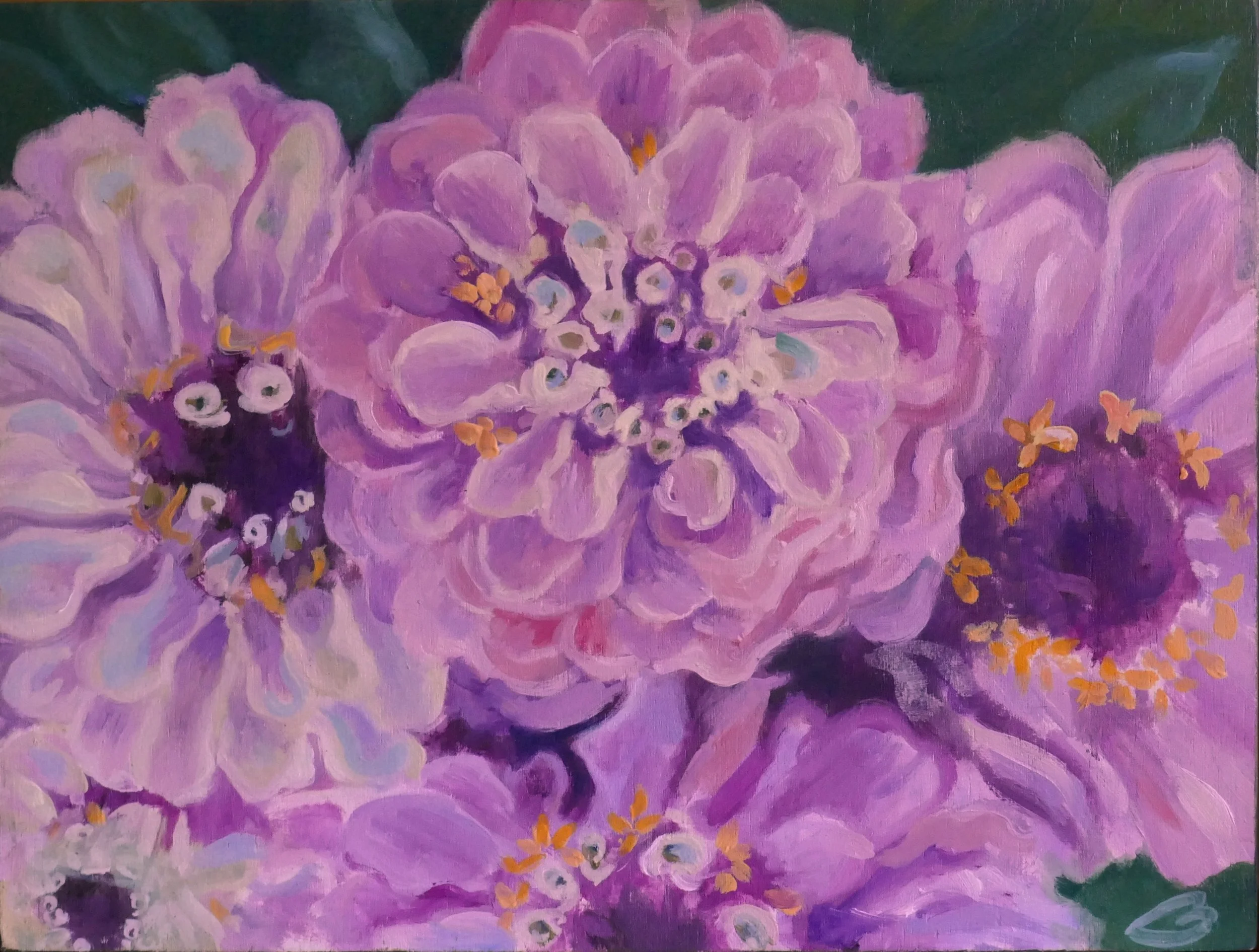 Old World Zinnias   8"x6"  Oil on Wood