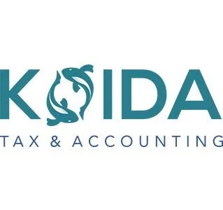 Logo for Koida Tax & Accounting featuring stylized fish in the letter 'O' and the company name with tagline.