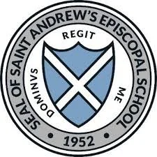 Seal of Saint Andrew's Episcopal School featuring a shield with a diagonal cross, surrounded by the school's name and the year 1952.