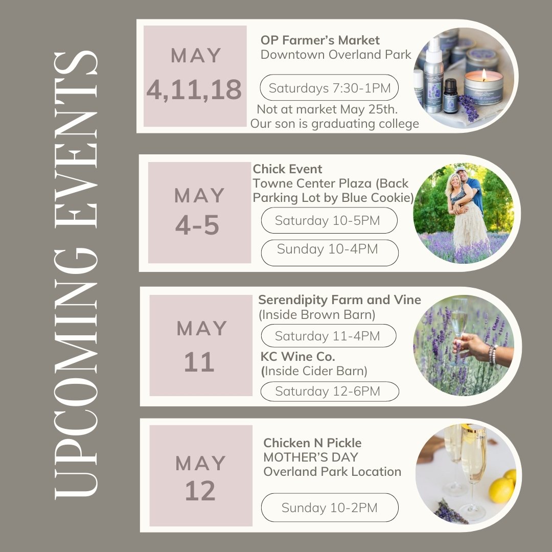 We are excited to share with you the locations where we will be in May. What a blessing it is to be able to Pop-Up at these amazing places in Overland Park, Kansas. For more details, check out our website at click on events. 

#holistichealth #essent