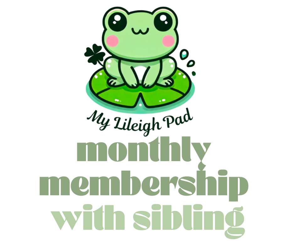 Cute cartoon frog sitting on a lily pad with a four-leaf clover and the text 'I'll Miss Pickin' with Siblings'.